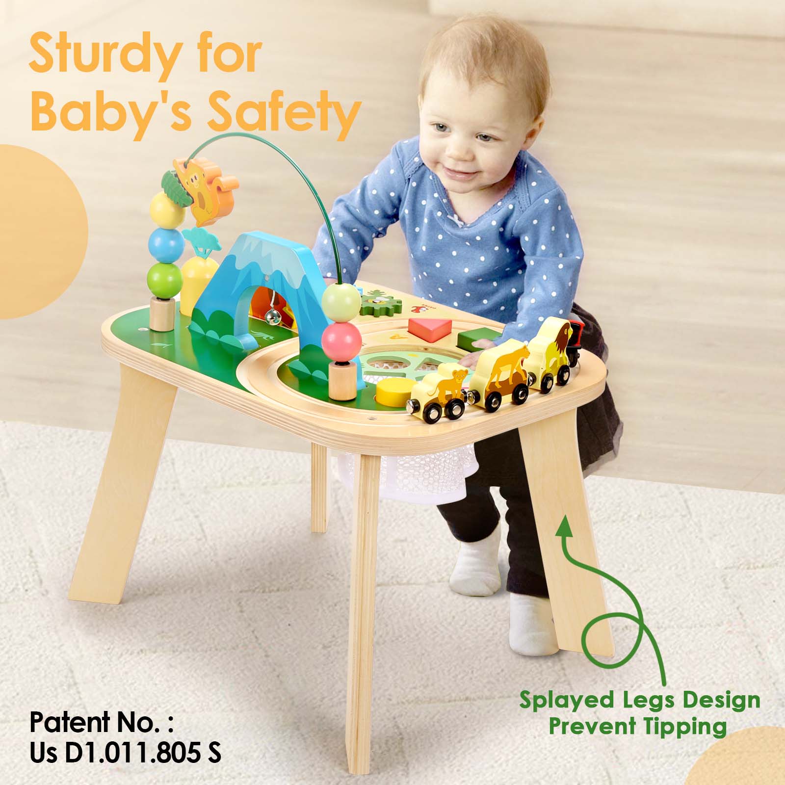 OATHX Toddler Activity Table Train Track Toy Bead Maze Wooden Montessori Learn Toys Kids Sensory Table for 1 Year