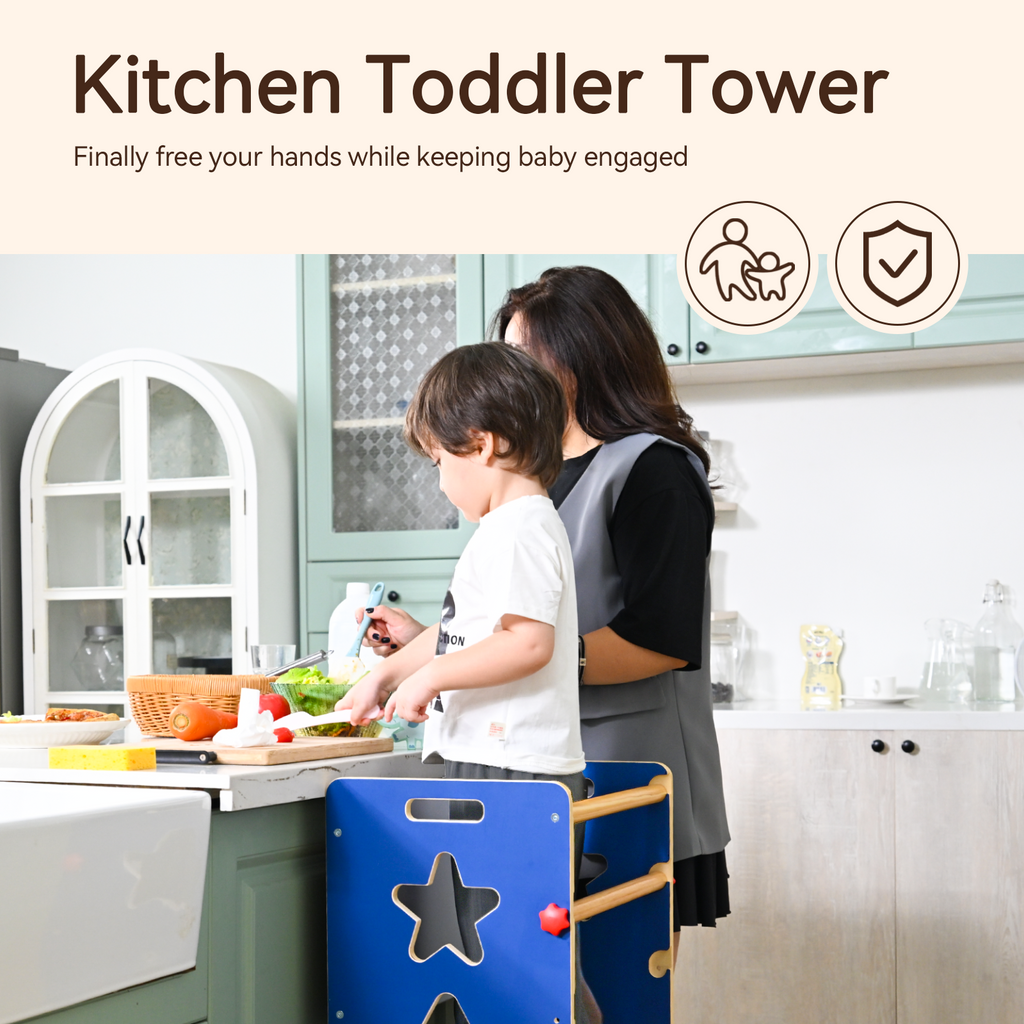 Sweet Time Kitchen Toddlers Step Stool, Montessori Kids Learning Table, Toddler Tower for Counter, Wooden Standing Helper for Children, 3 Adjustable Heights