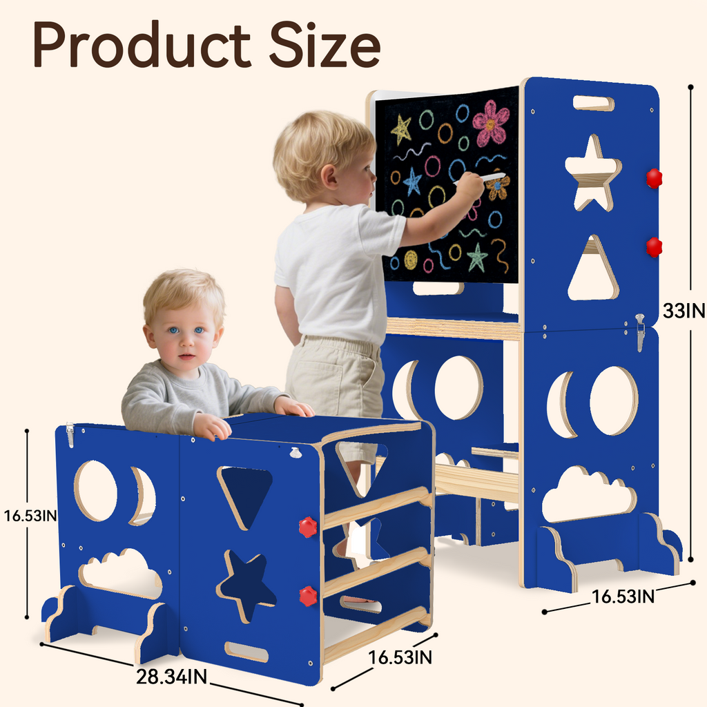 Sweet Time Kitchen Toddlers Step Stool, Montessori Kids Learning Table, Toddler Tower for Counter, Wooden Standing Helper for Children, 3 Adjustable Heights