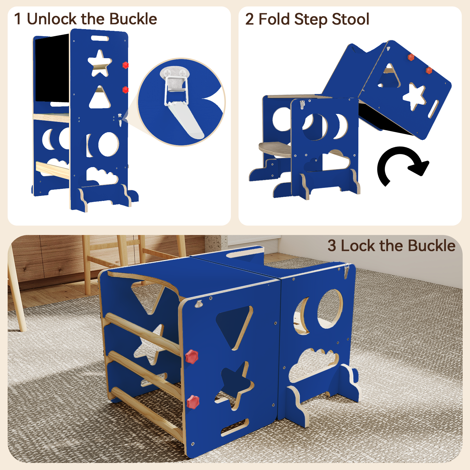 Sweet Time Kitchen Toddlers Step Stool, Montessori Kids Learning Table, Toddler Tower for Counter, Wooden Standing Helper for Children, 3 Adjustable Heights