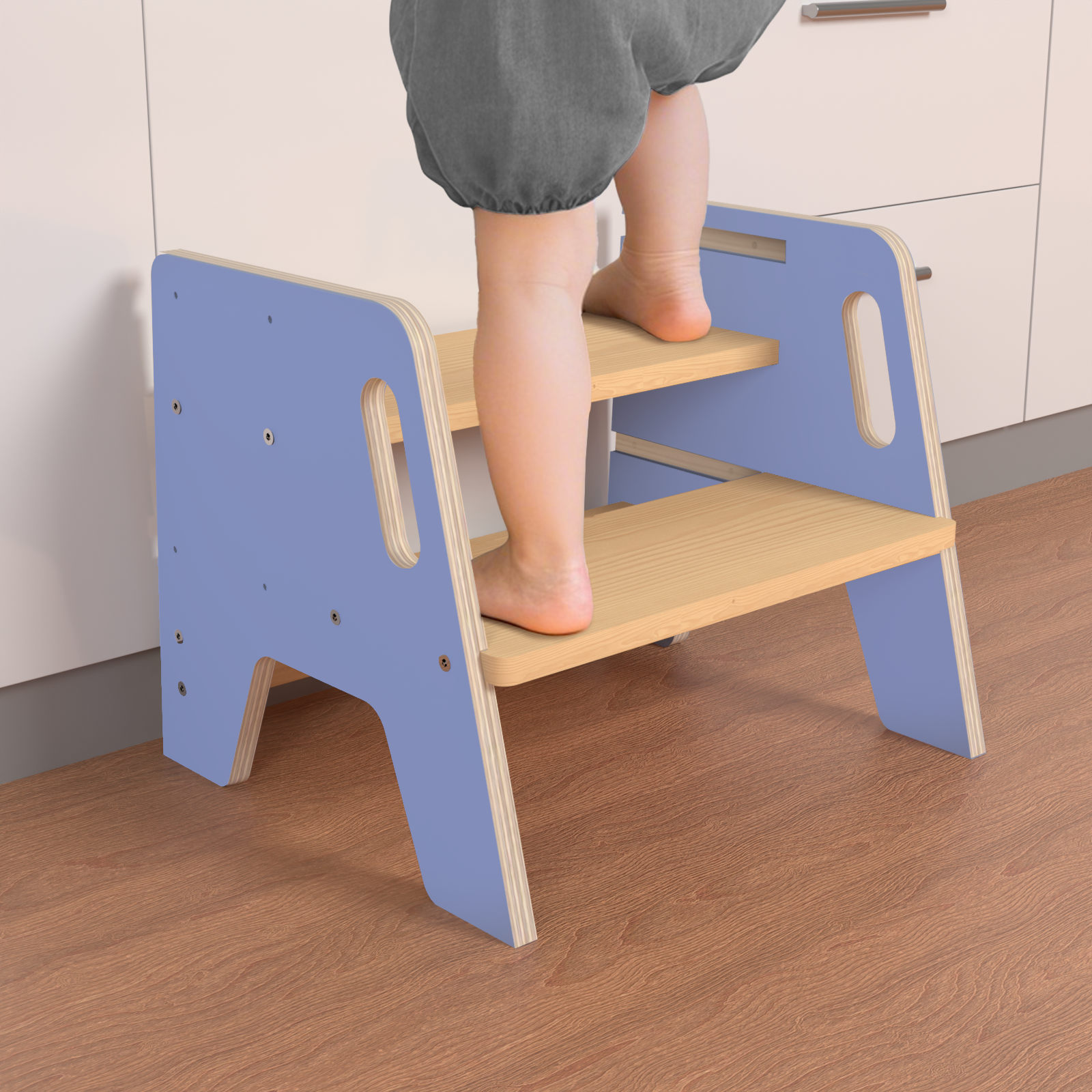 Sweet Time 2-Step Wooden Step Stool, Toddler Step Stools Kitchen Bathroom Portable Pine Wood Anti-slip Foot Stool Adults Kids