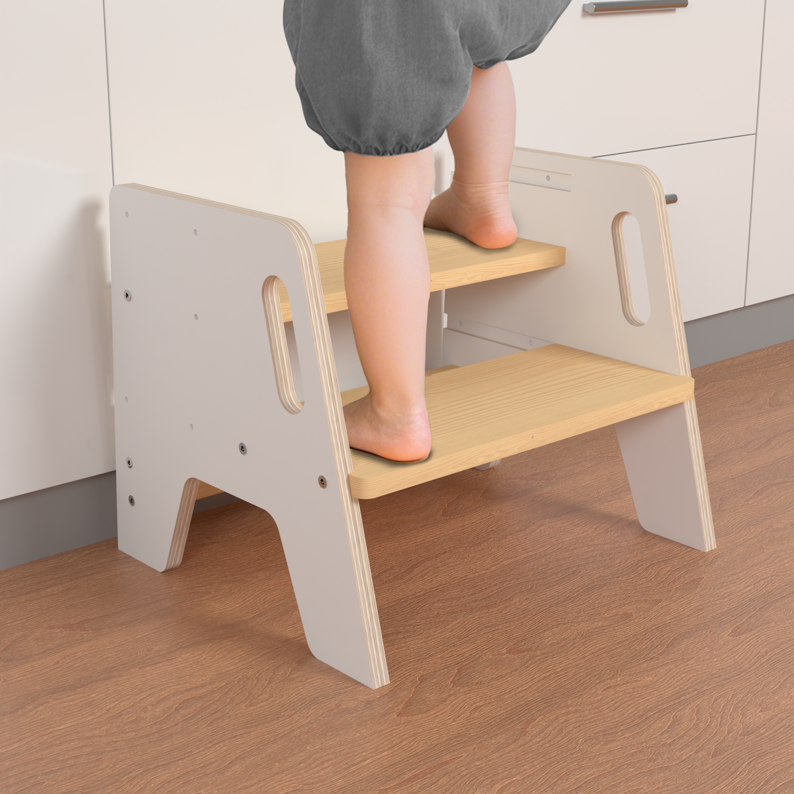 Sweet Time 2-Step Wooden Step Stool, Toddler Step Stools Kitchen Bathroom Portable Pine Wood Anti-slip Foot Stool Adults Kids