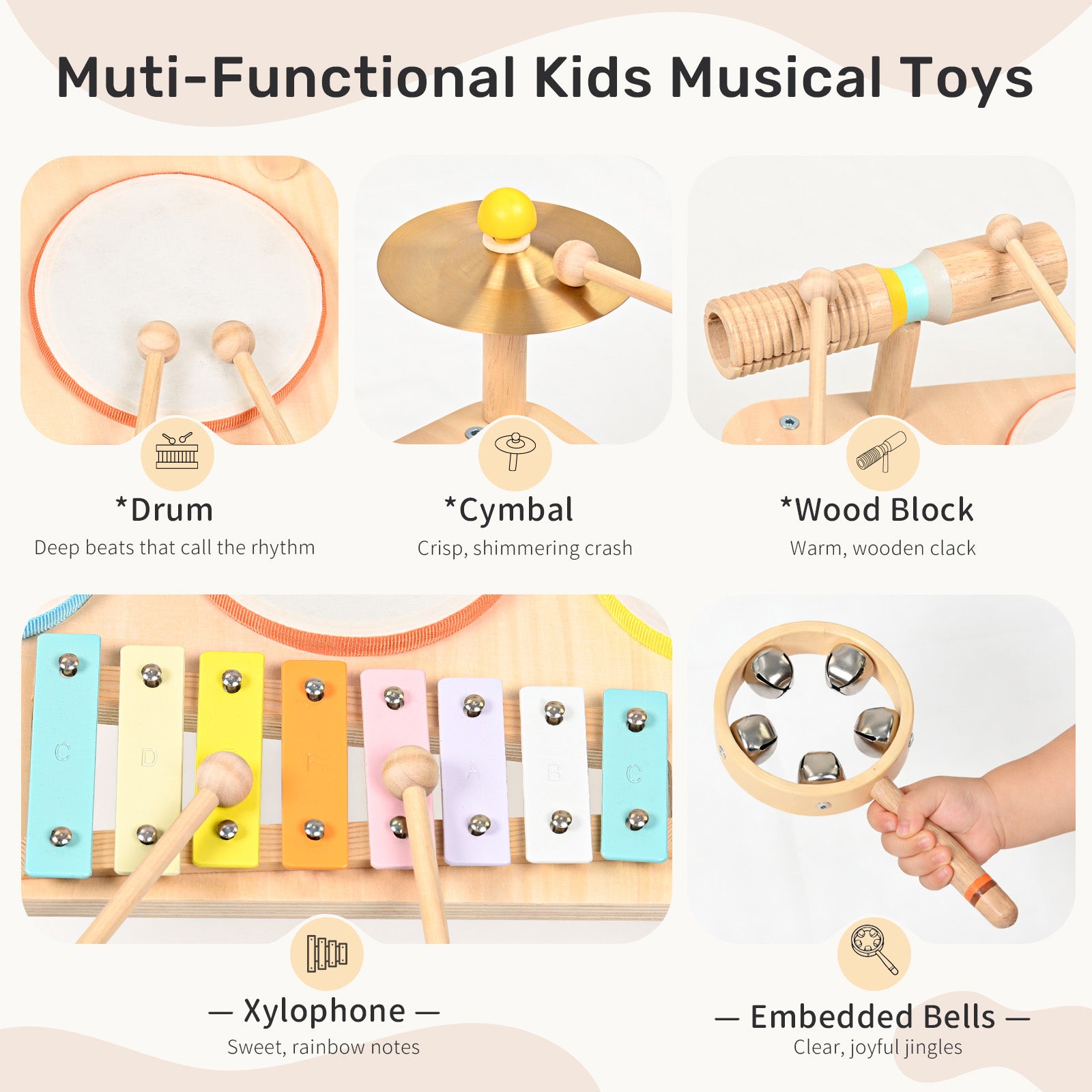 WINGYZ 9-in-1 Kids Wooden Drum Set