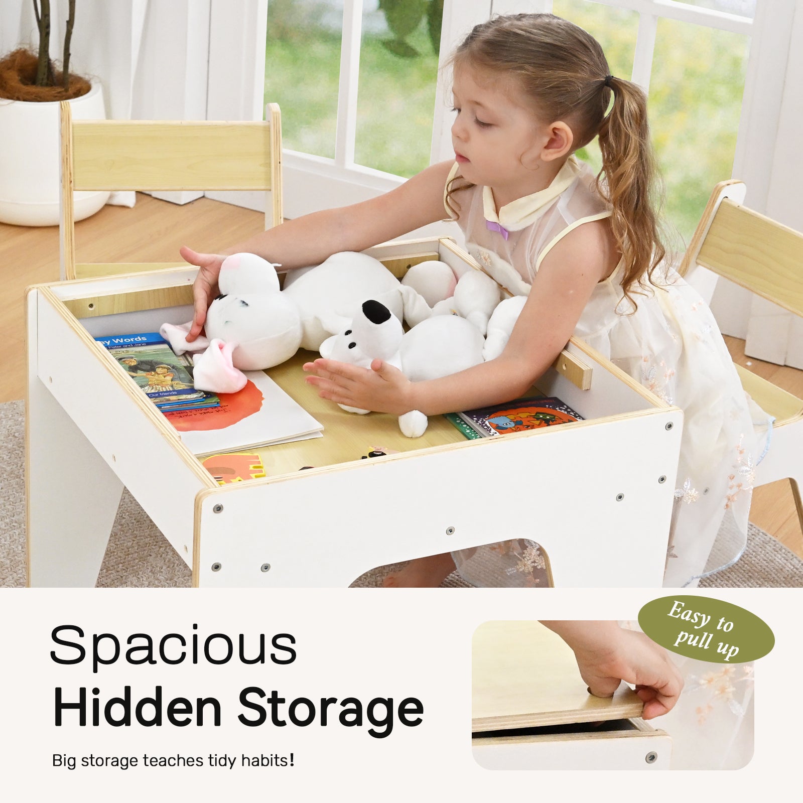 Sweet Time Kids Activity Table with Bricks Plate Wooden Storage Sensory Tables Art Desk for Toddlers