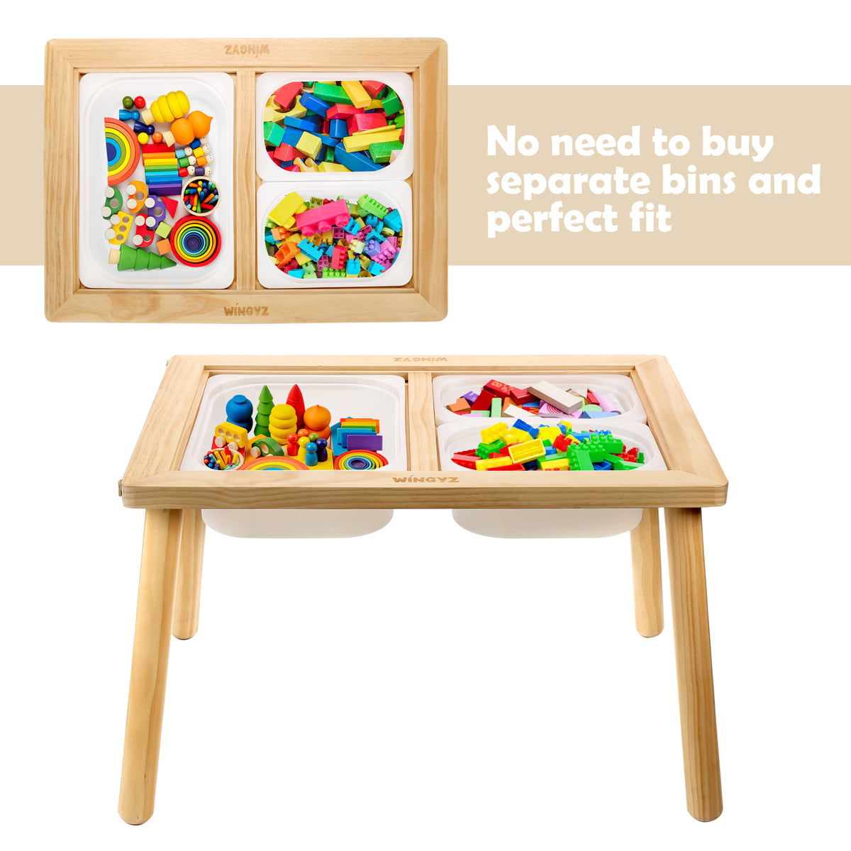 WINGYZ Sensory Table for Toddlers, Kids Table with 3 Storage Bins FSC Safe Sand Water Table Graffiti Tabletop, Kids Art Table with Paper Holder, Toddler Activity Table for Play Study Storage 1-8 Gifts