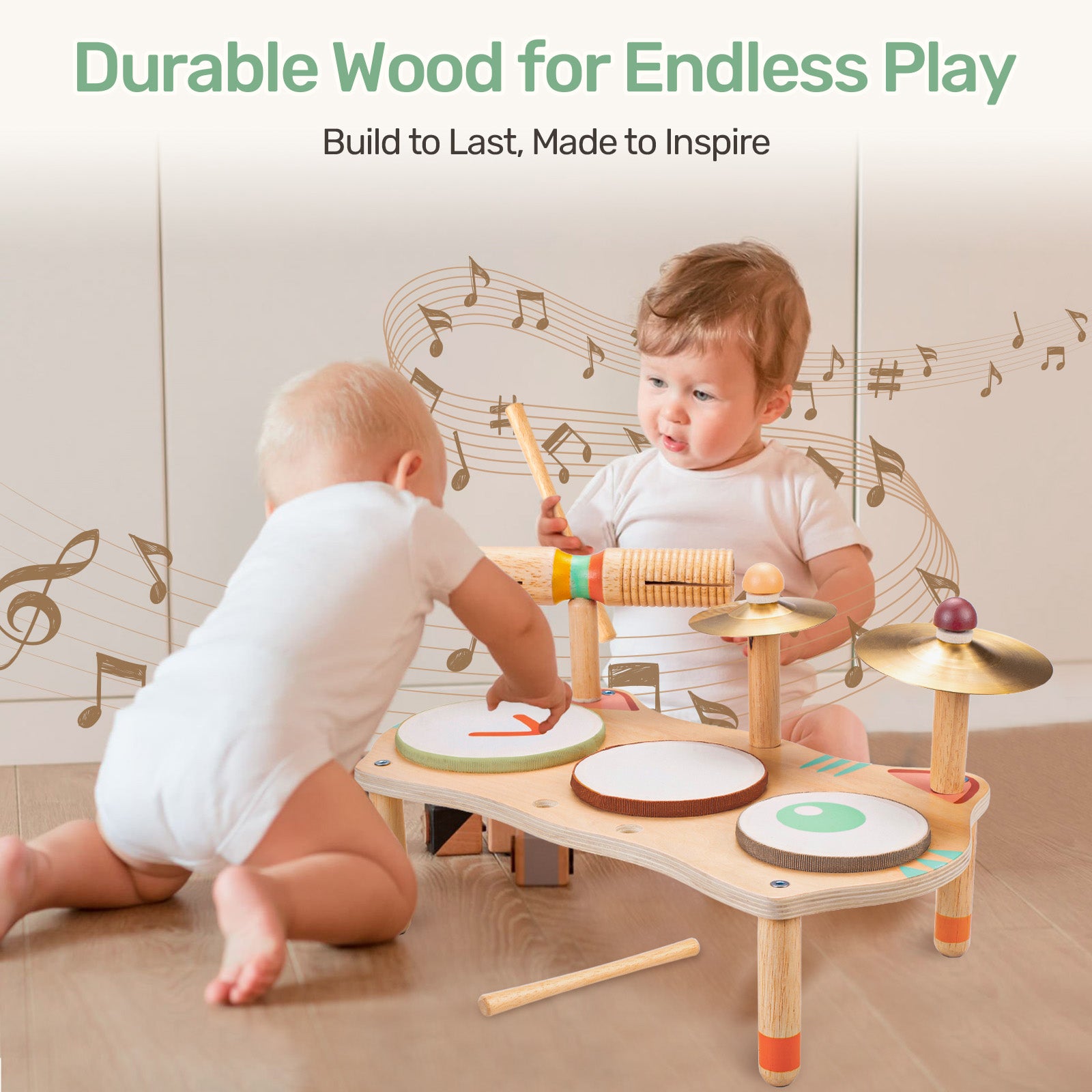 WINGYZ Wooden Montessori Drum Set (Neutral Colors)