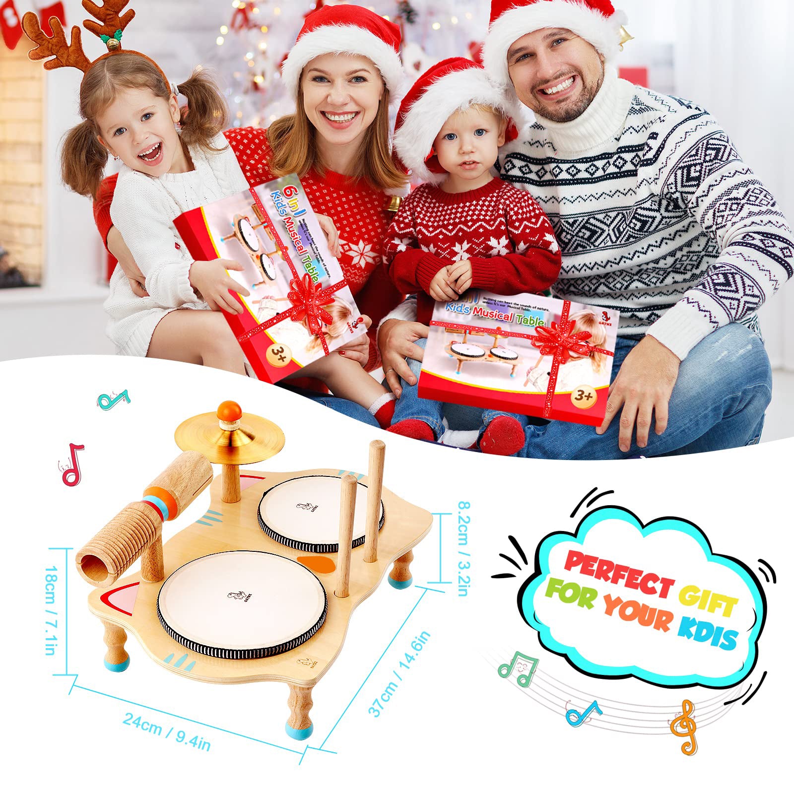 OATHX Toddler Drum Set Educational Toys Kids Wood Musical Instruments Baby Montessori Learn Music Birthday Gift