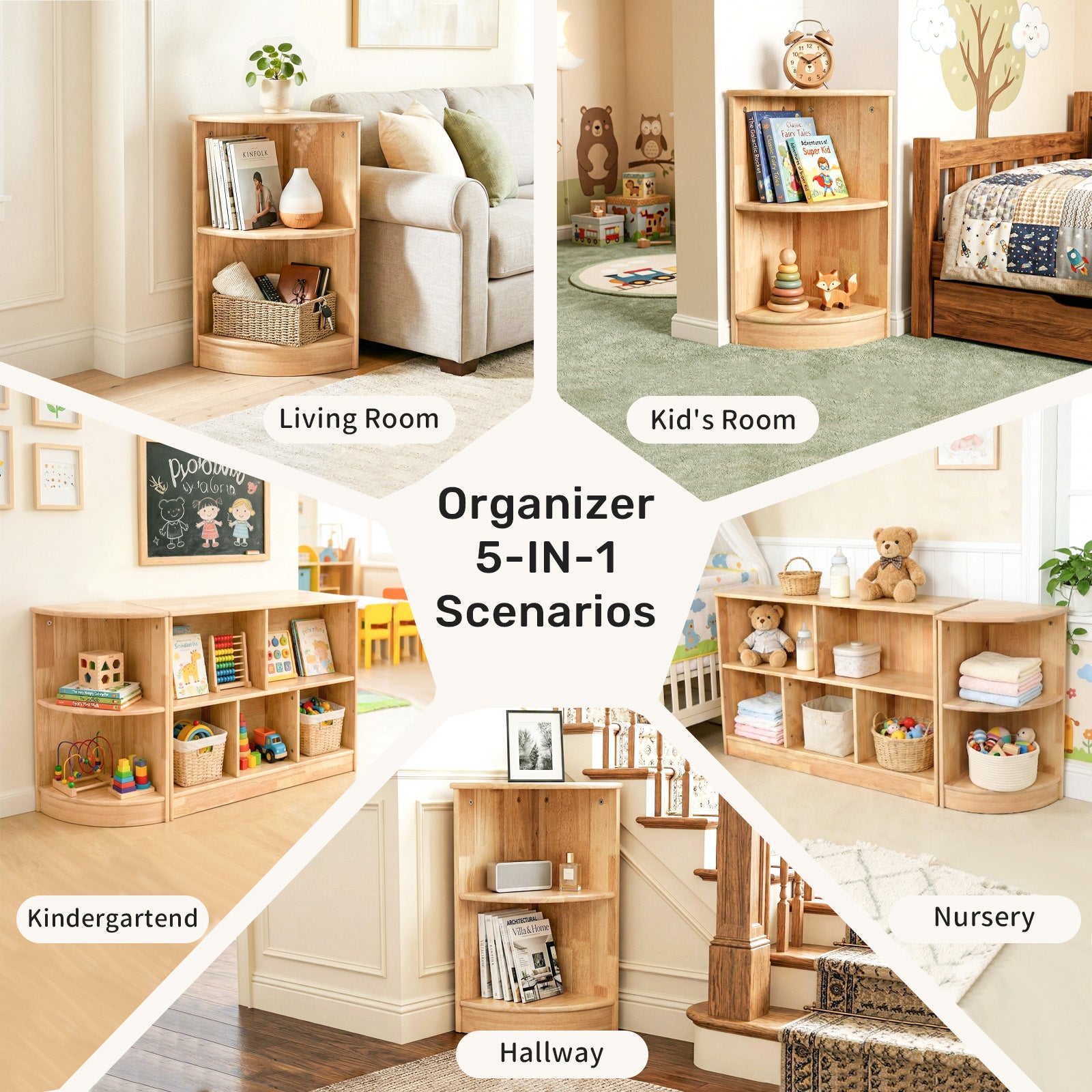 WINGYZ 2-Tier Rubber Wood Corner Cabinet