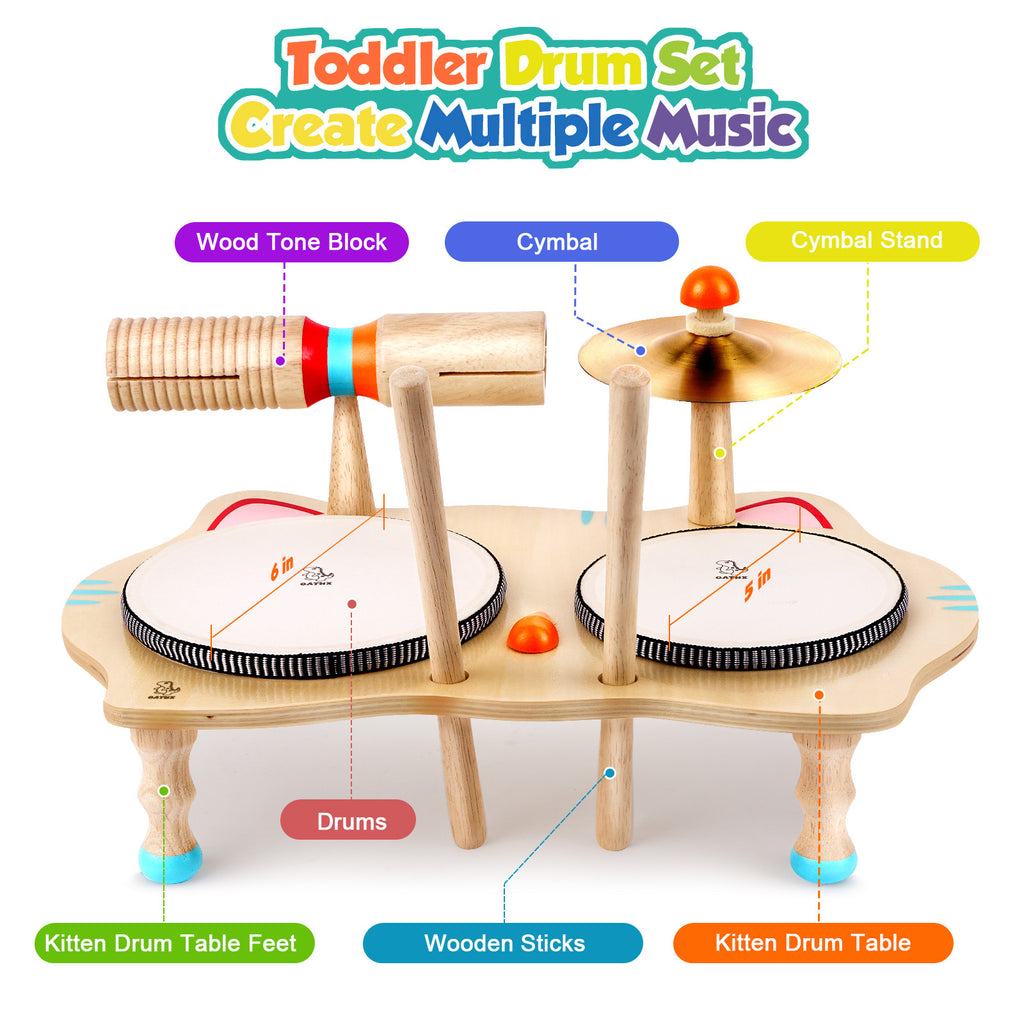 WINYGZ 6-in-1 Wooden Kids Drum Set