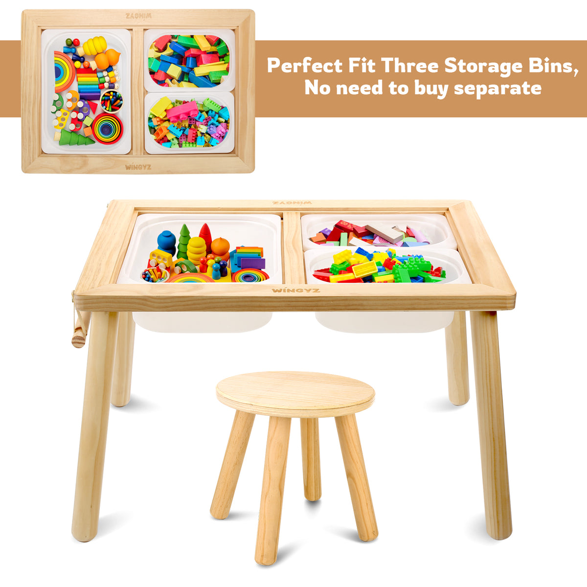 WINGYZ Sensory Table for Toddlers, Kids Table with 3 Storage Bins FSC Safe Sand Water Table Graffiti Tabletop, Kids Art Table with Paper Holder, Toddler Activity Table for Play Study Storage 1-8 Gifts