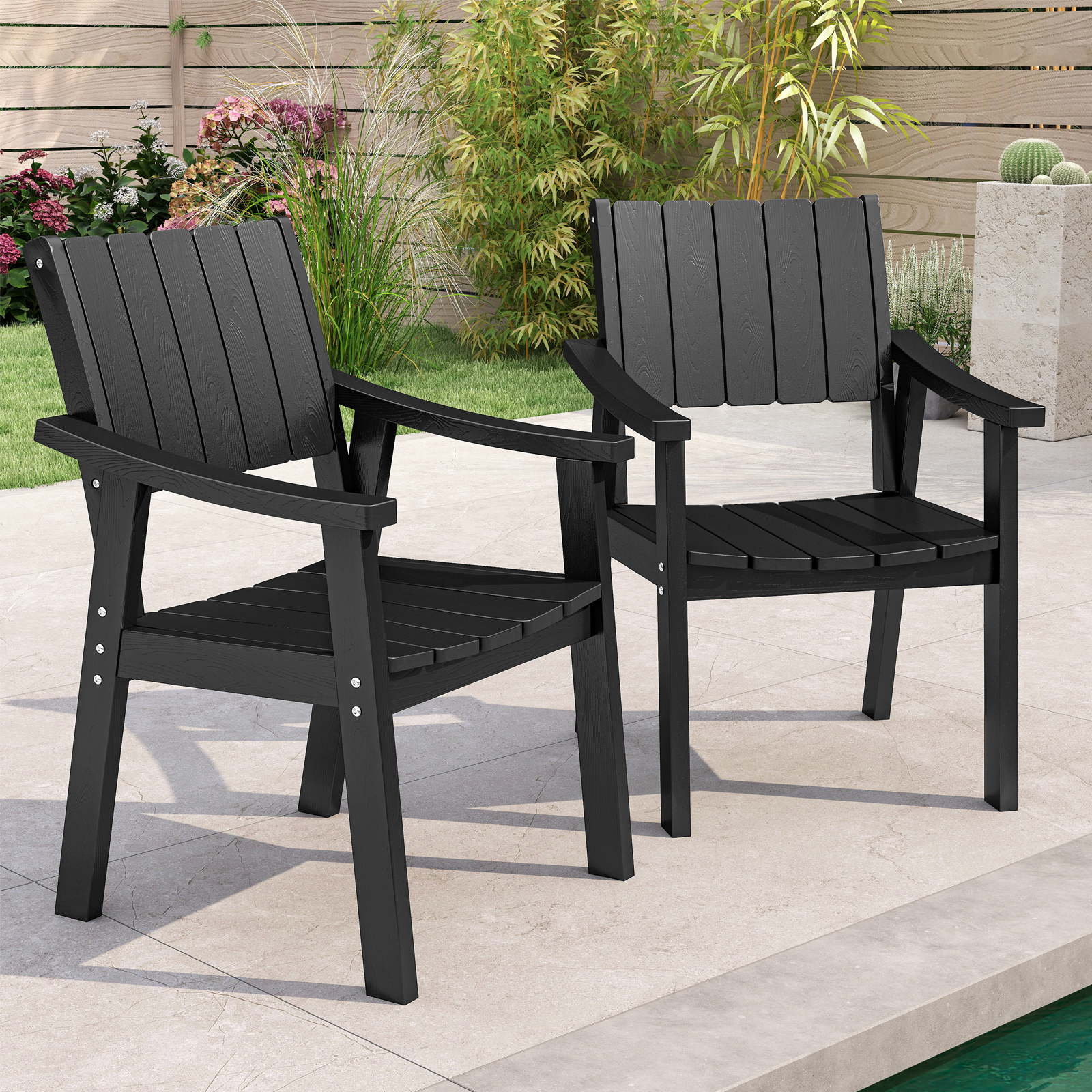 Wingyz Outdoor Armchair Set of 2 Plastic Dining Chairs Outdoor Restaurant Patio Chairs, Wood Color