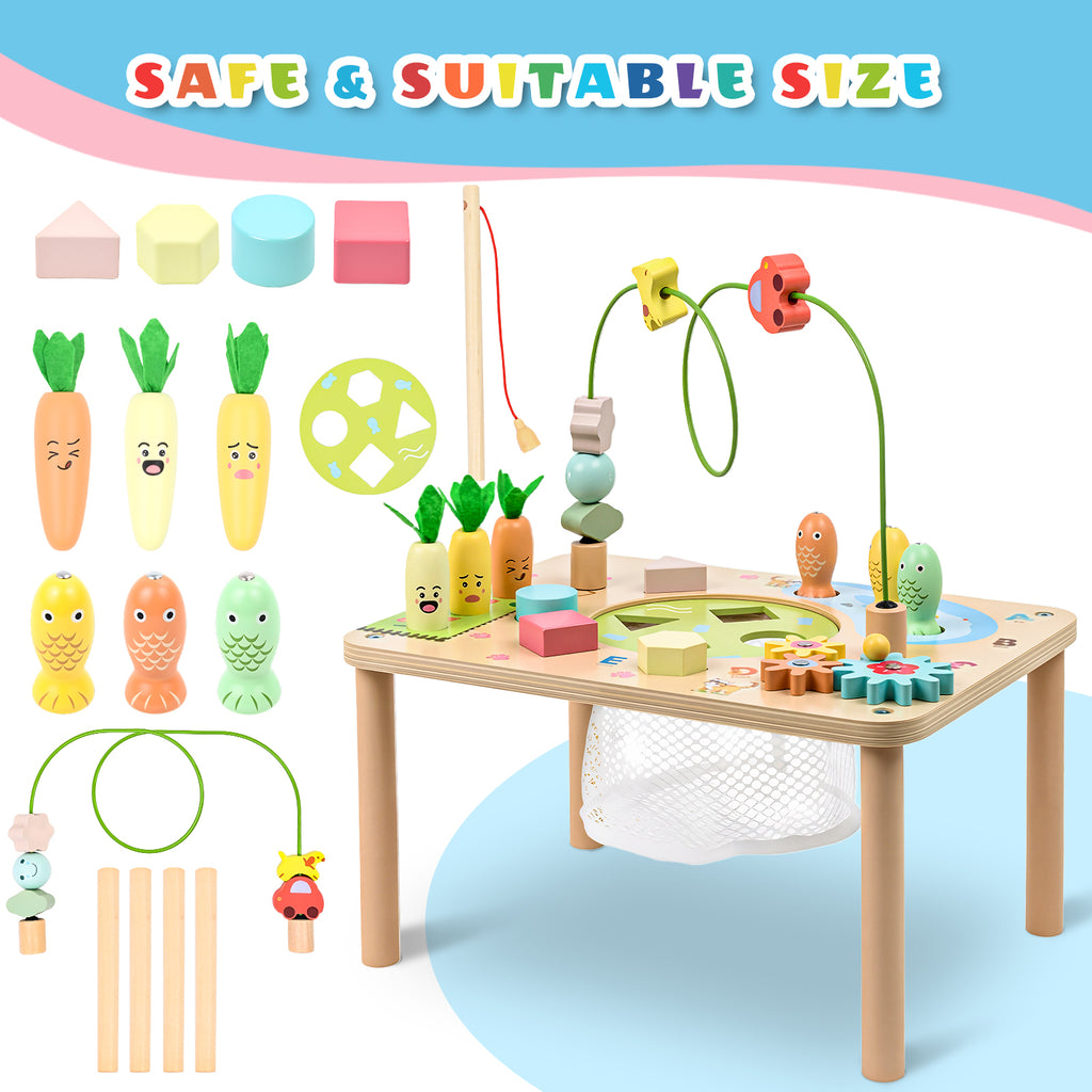 OATHX Toy Bead Maze Toddler Activity Table Wood Montessori Baby Educational Learn Toy Child 1-4 Year