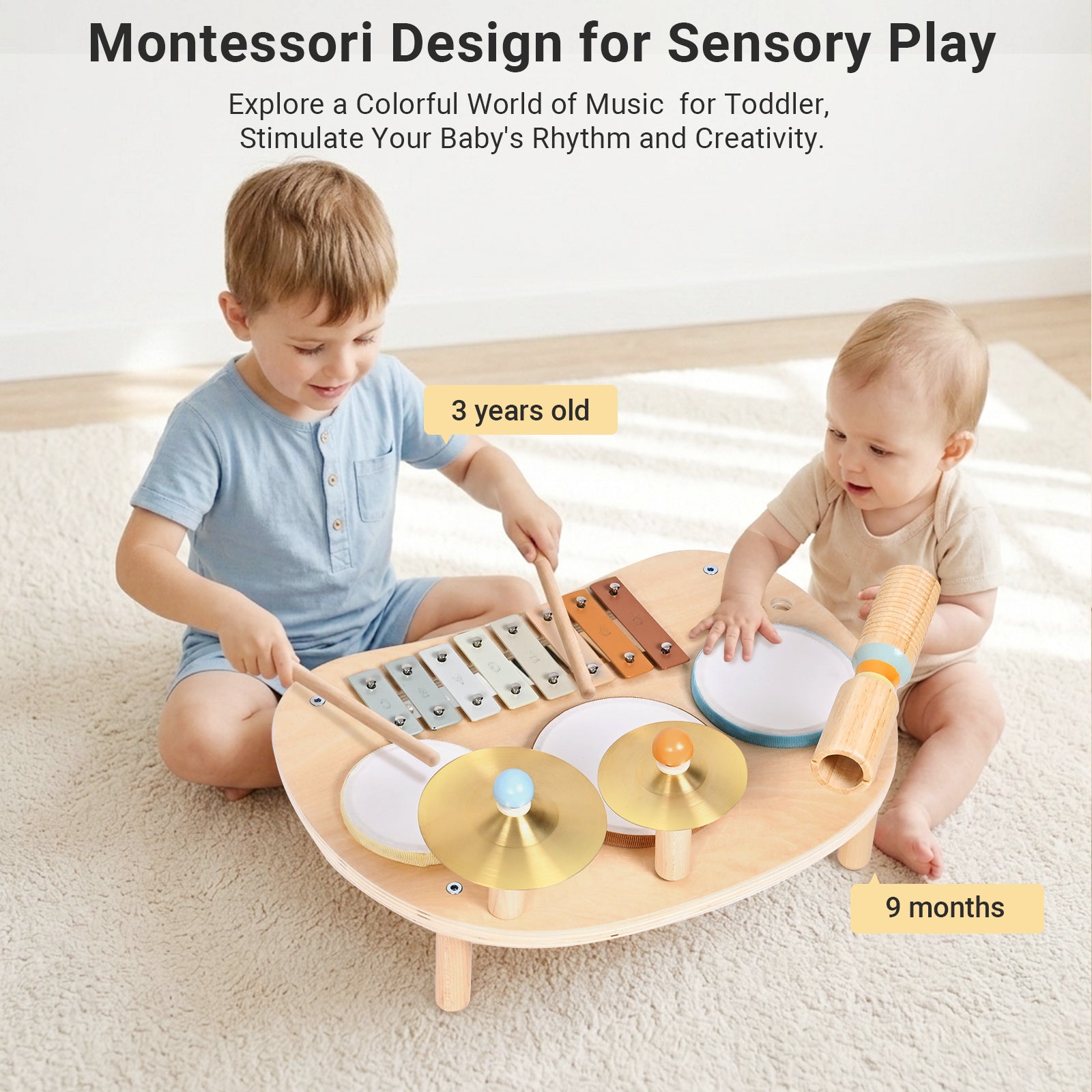OATHX Toy Drum Xylophone Baby Music Toy Montessori Drum Set Musical Instruments for Toddler and Preschool Toys