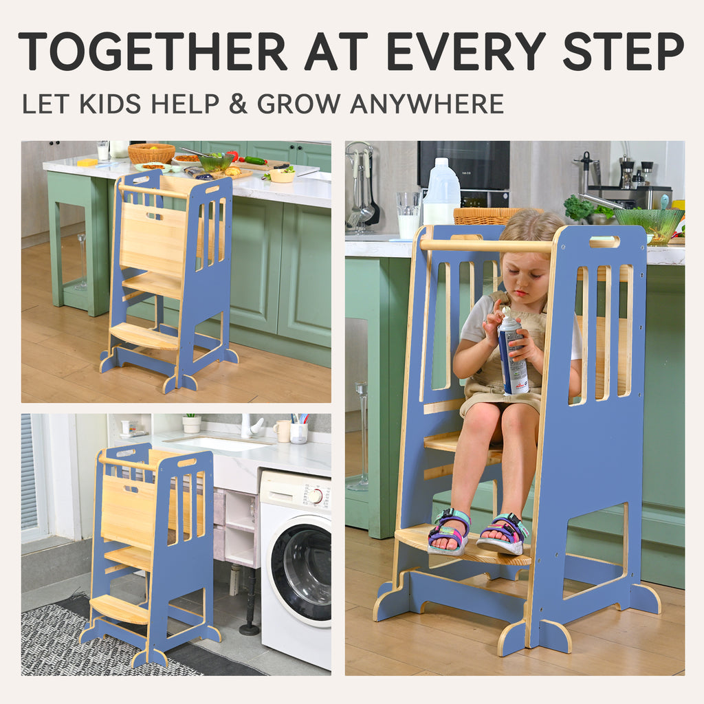 Sweet Time Toddler Standing Tower, Kids Kitchen Stool Helper 3 Levels Adjustable Height Wooden Toddler Step Stools for Learning New Skills
