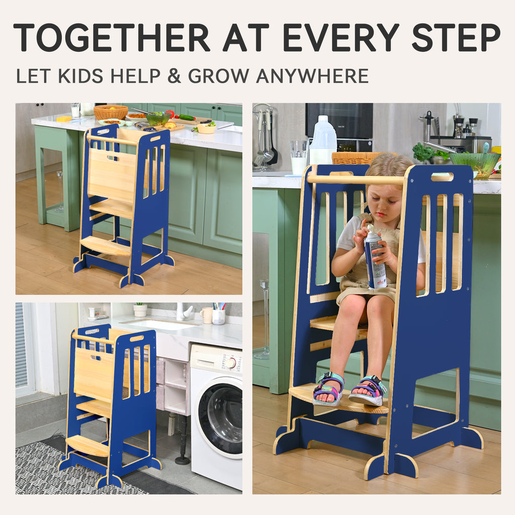 Sweet Time Toddler Standing Tower, Kids Kitchen Stool Helper 3 Levels Adjustable Height Wooden Toddler Step Stools for Learning New Skills