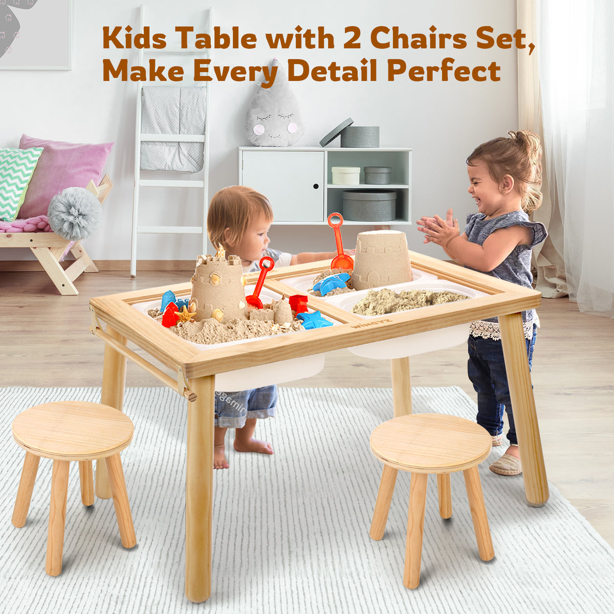 WINGYZ Sensory Table for Toddlers, Kids Table with 3 Storage Bins FSC Safe Sand Water Table Graffiti Tabletop, Kids Art Table with Paper Holder, Toddler Activity Table for Play Study Storage 1-8 Gifts