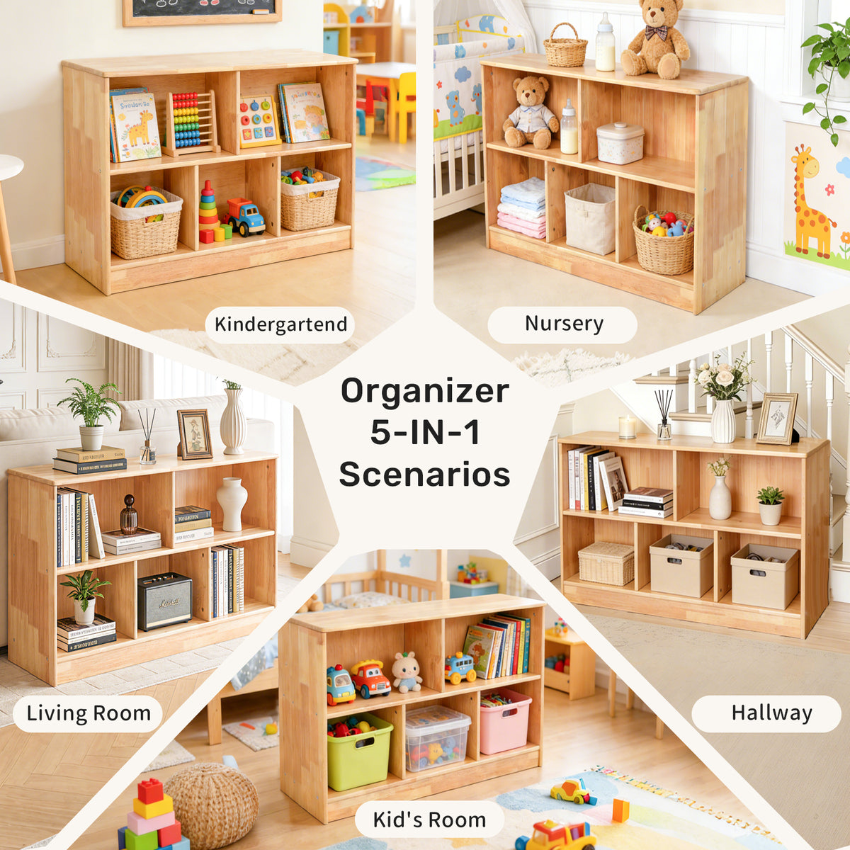 WINGYZ Rubber Wood Montessori Bookshelf - 35.4" L