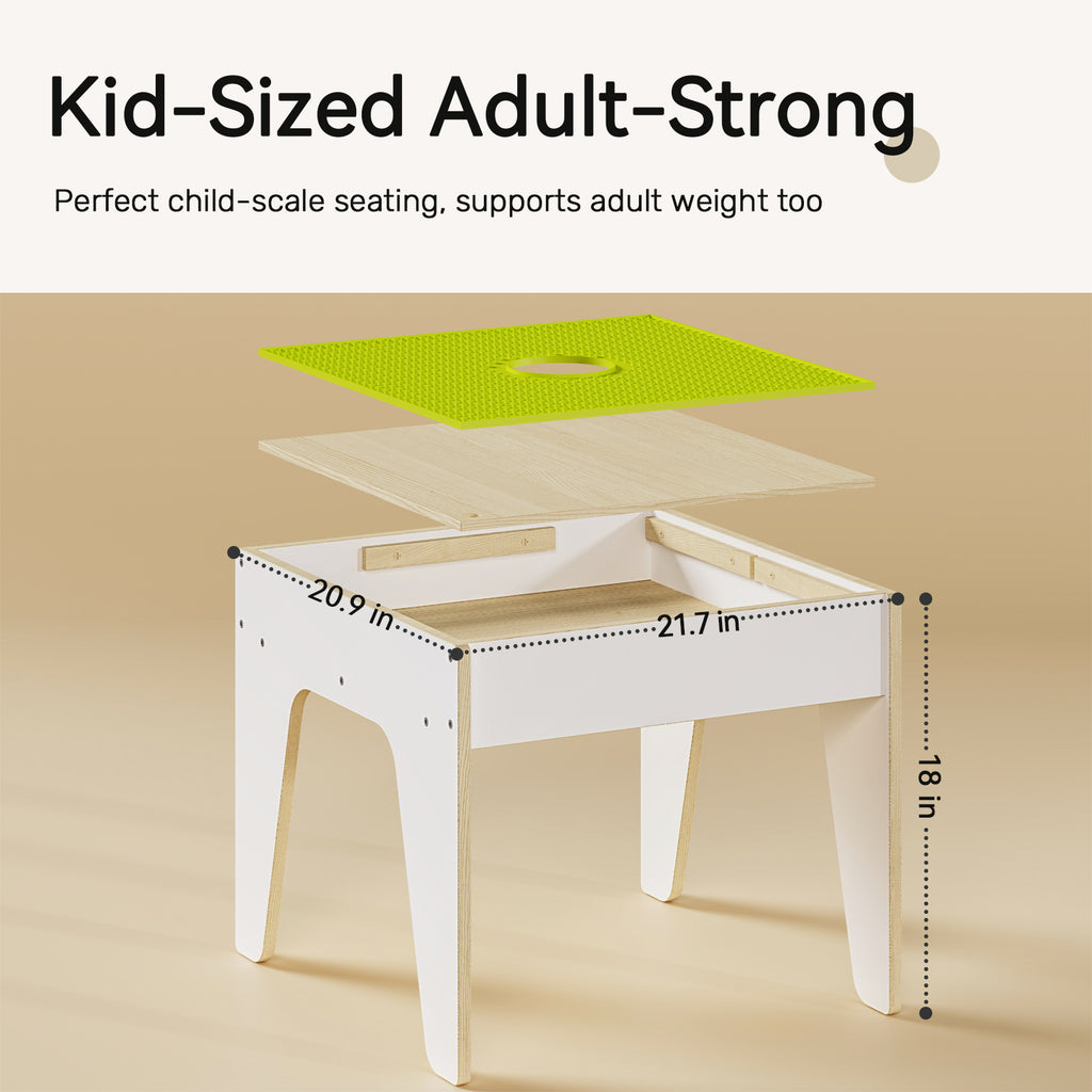 Sweet Time Kids Activity Table with Bricks Plate Wooden Storage Sensory Tables Art Desk for Toddlers