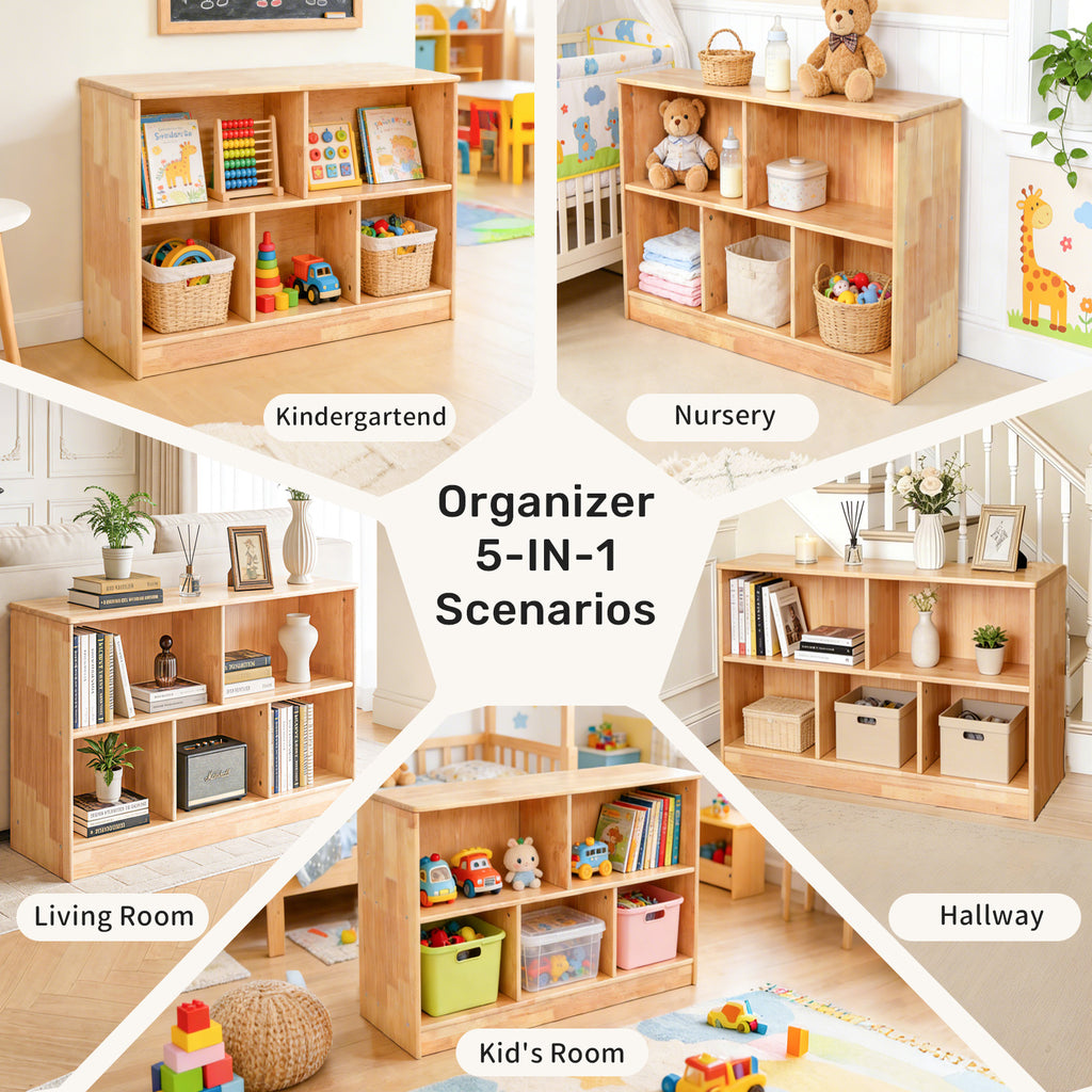 WINGYZ Rubber Wood Montessori Bookshelf - 35.4" L