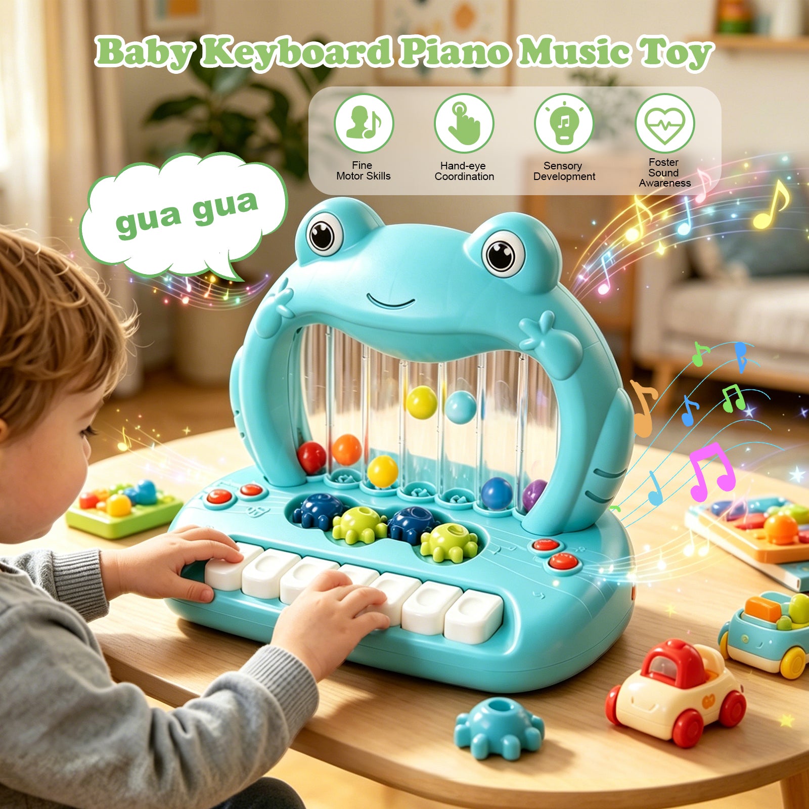 OATHX Baby Piano Toy Keyboard with Songs Sounds Lights Keyboard Toys Frog Musical Instrument for Toddlers Infant Preschoolers