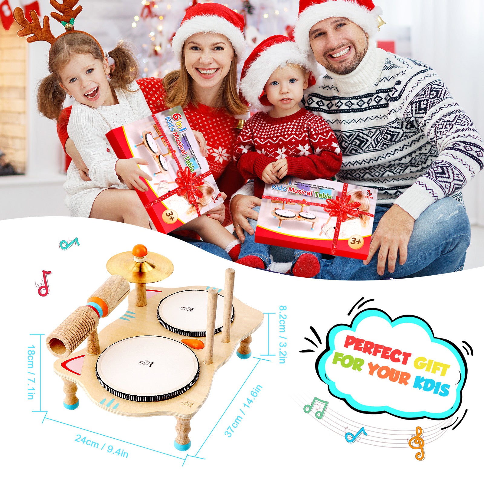 WINYGZ 6-in-1 Wooden Kids Drum Set