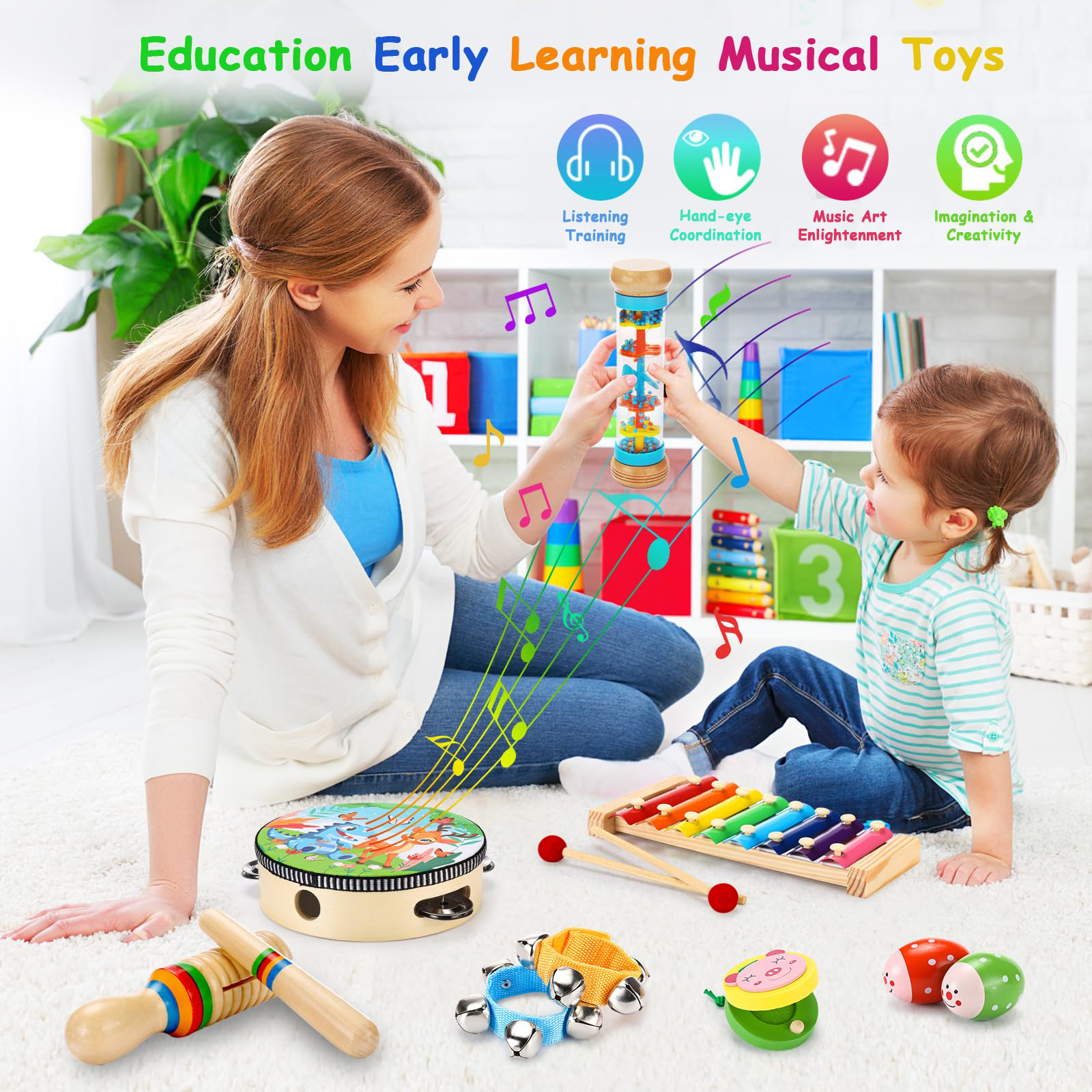 OATHX Educational Toys Percussion Xylophone Baby Music Kit Wood Musical Instruments for Toddler Toy