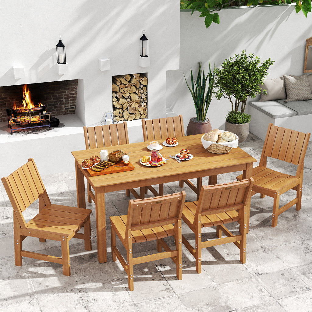 Wingyz 7 Piece Patio Dining Set Outdoor Table and Chairs Furniture Set with Umbrella Hole,Wood Color