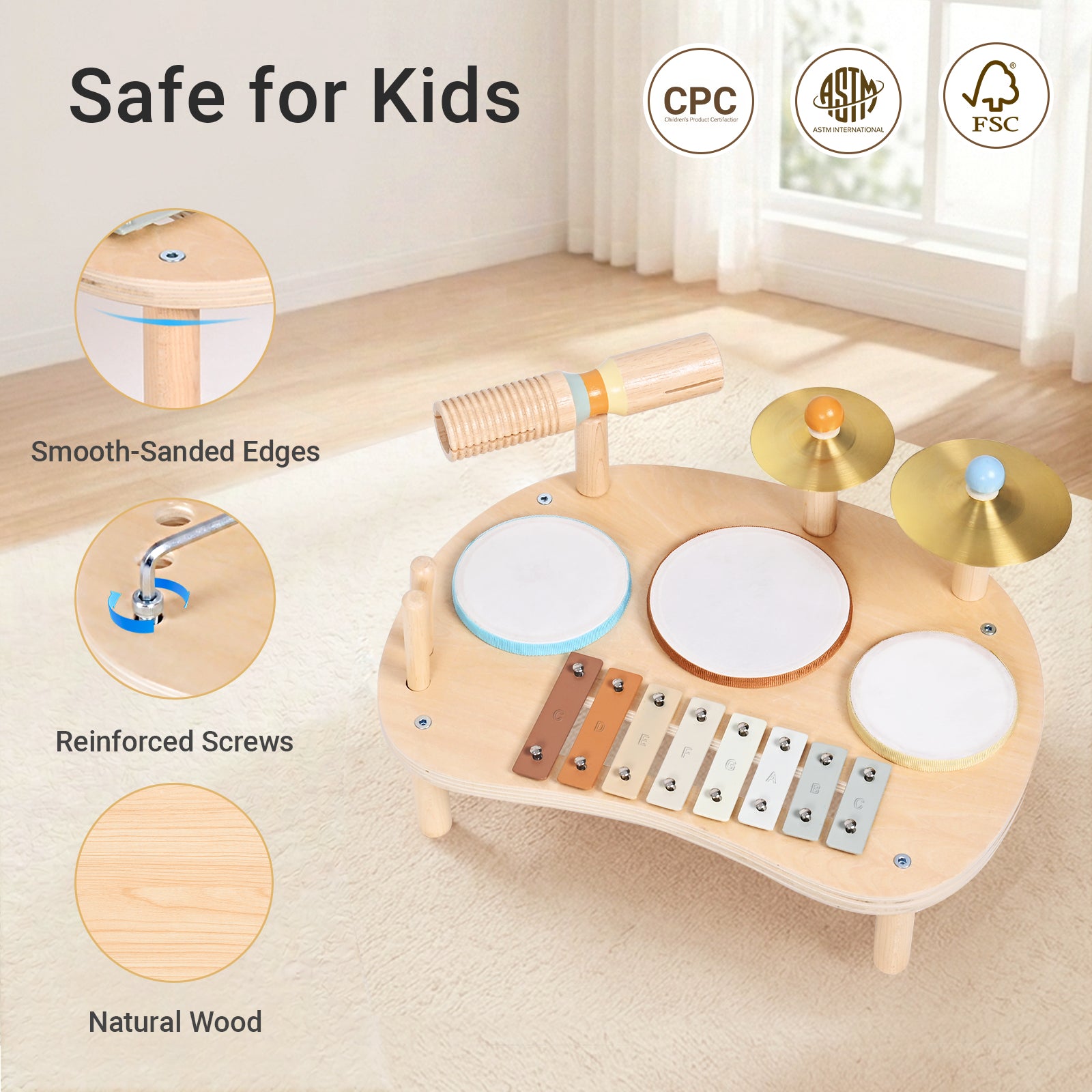 OATHX Toy Drum Xylophone Baby Music Toy Montessori Drum Set Musical Instruments for Toddler and Preschool Toys
