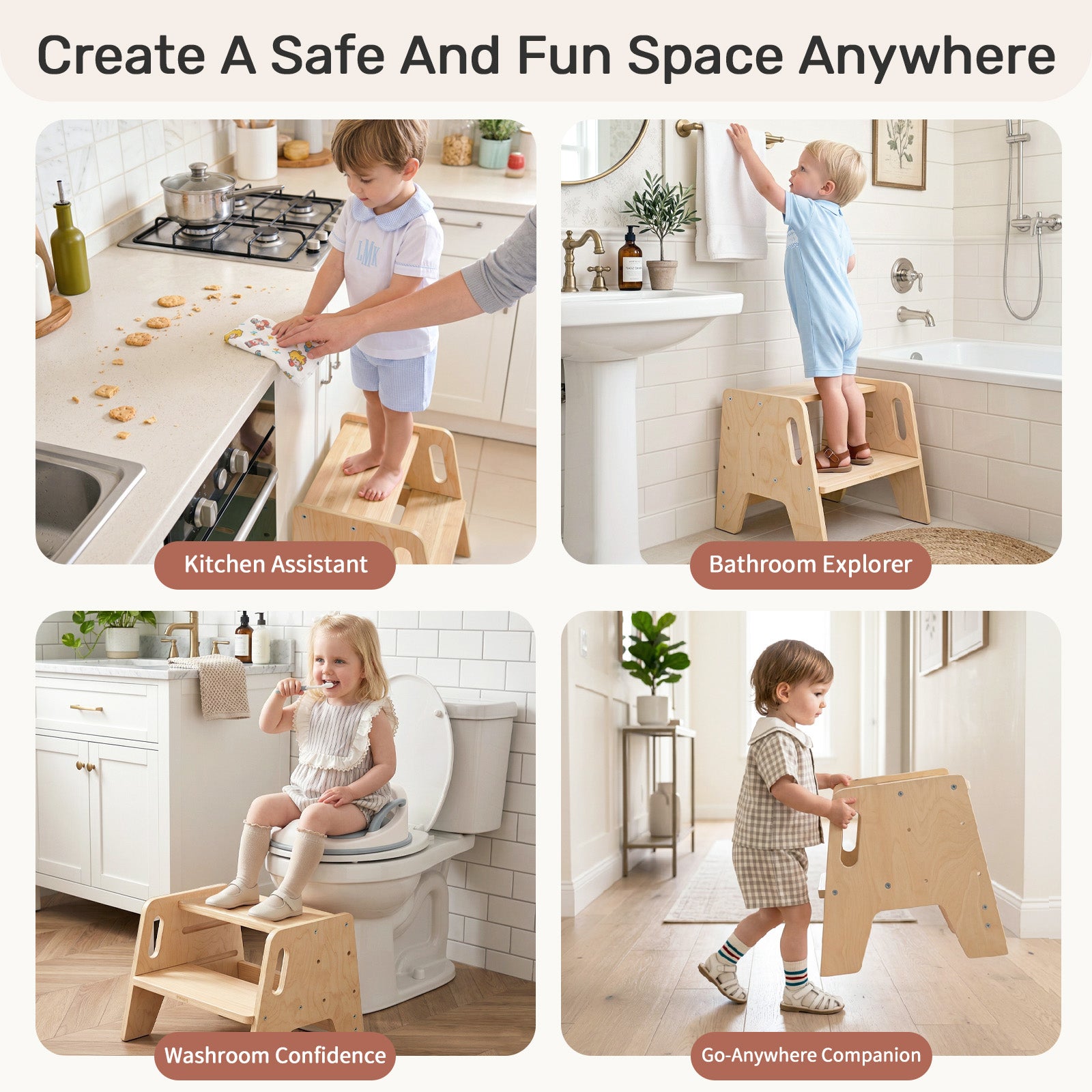 WINGYZ 3-Height Adjustable Wooden Step Stool