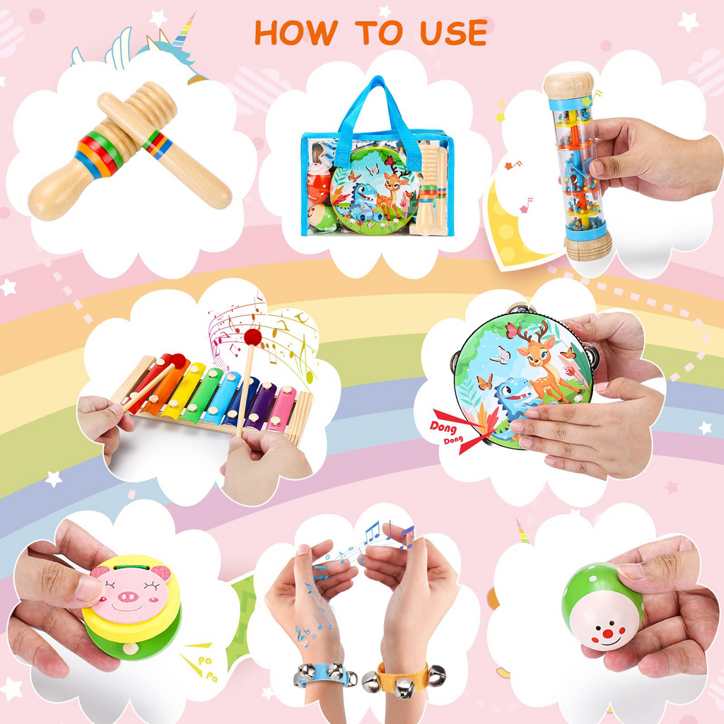 OATHX Educational Toys Percussion Xylophone Baby Music Kit Wood Musical Instruments for Toddler Toy