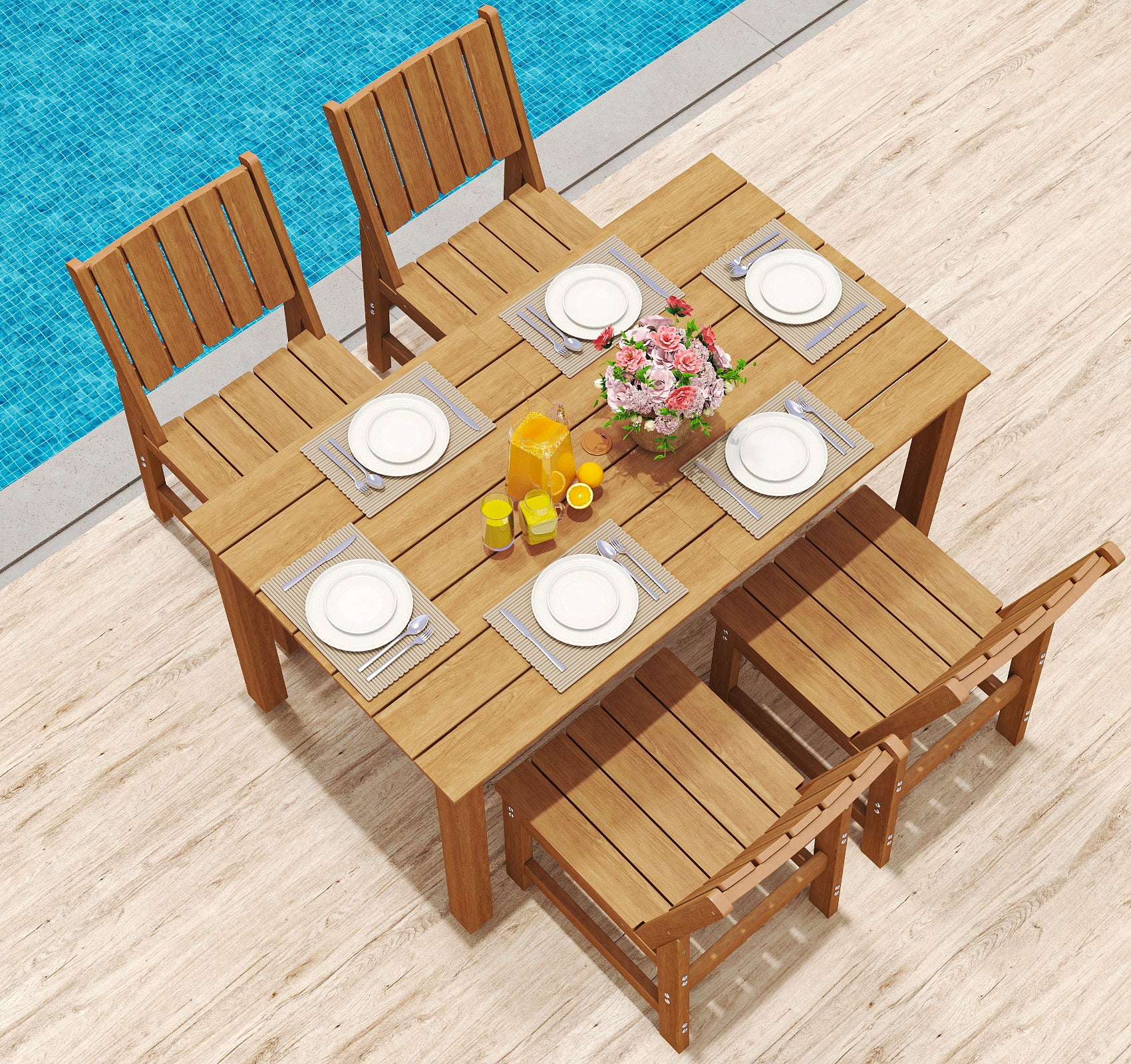 Wingyz Outdoor Dining Table Set for 4, Patio Table with Umbrella Hole and Side Chairs Furniture Set