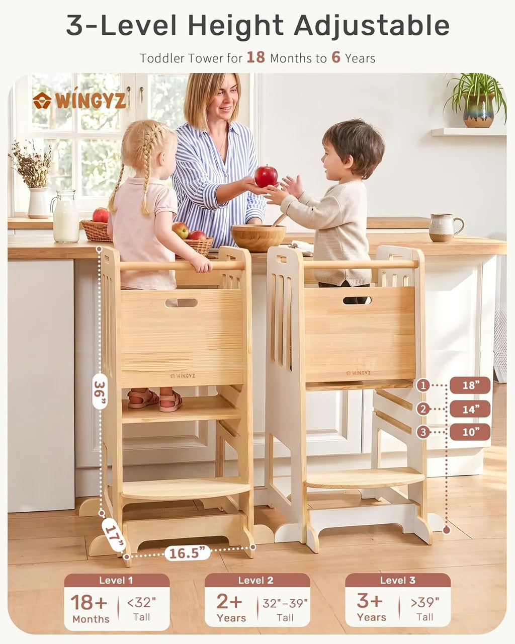WINGYZ 3-Height Adjustable Toddler Tower