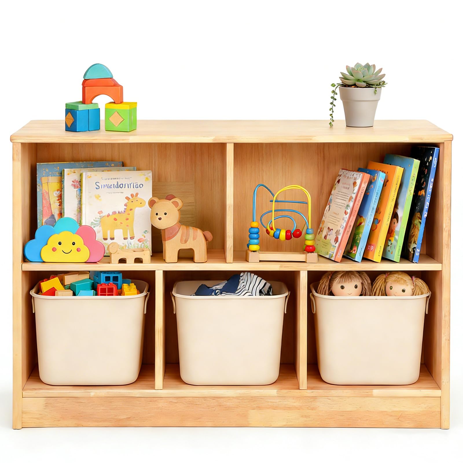 WINGYZ 5-Section Rubber Wood Bookshelf - 43.3" L
