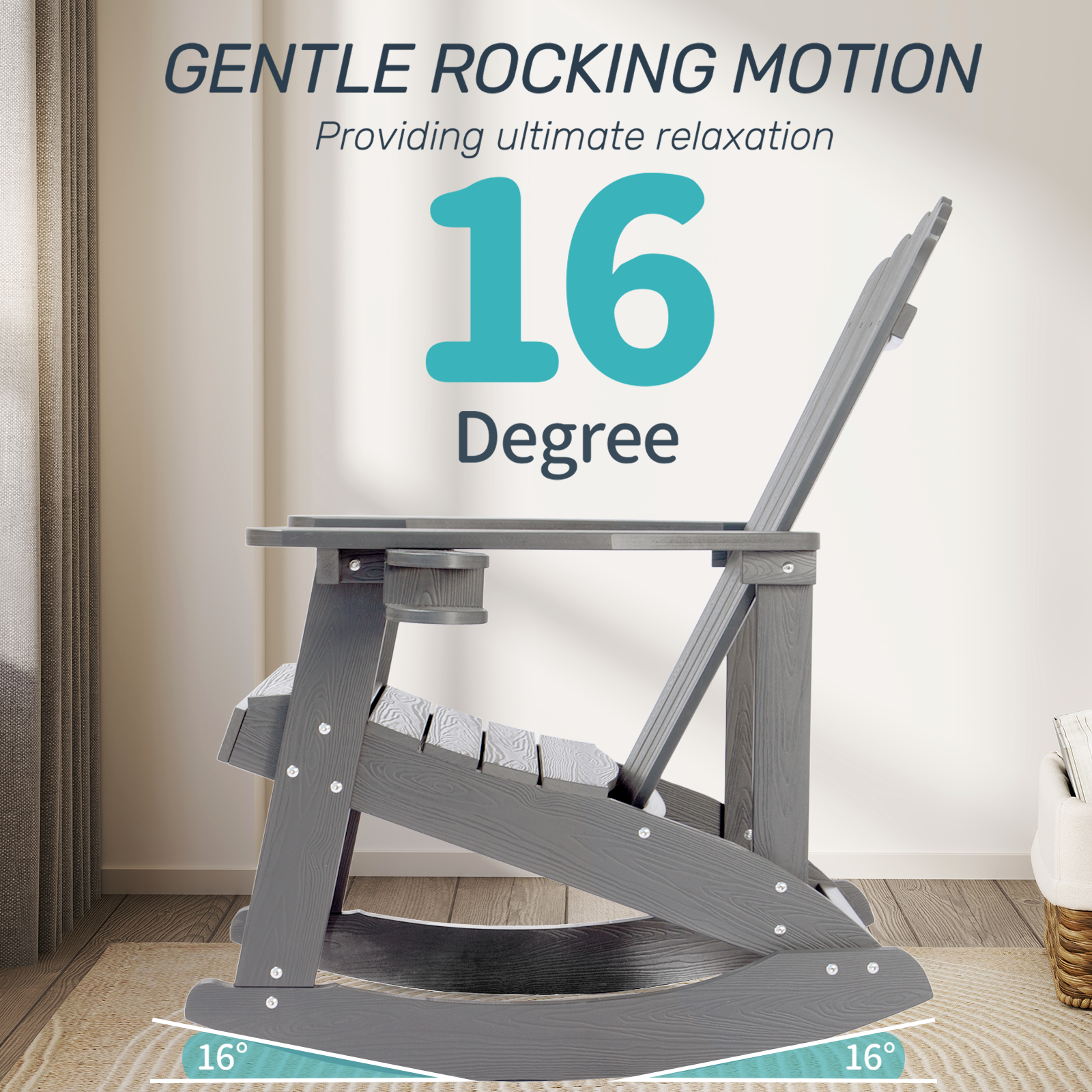 Wingyz Outdoor Rocking Chair with Ottoman and Cup Holders Patio Adirondack Chairs for Porch Garden