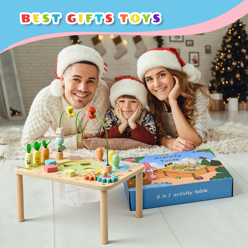 OATHX Toy Bead Maze Toddler Activity Table Wood Montessori Baby Educational Learn Toy Child 1-4 Year