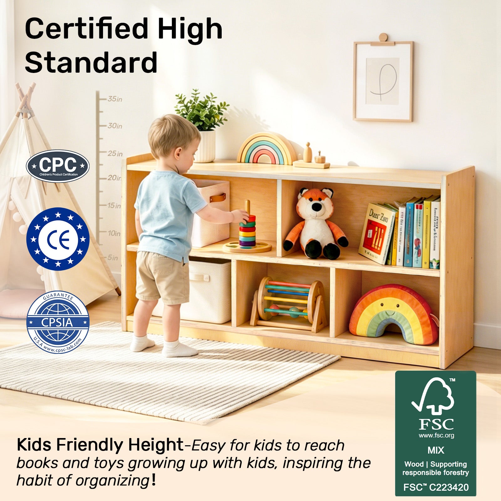 WINGYZ 5-Section Wooden Bookshelf