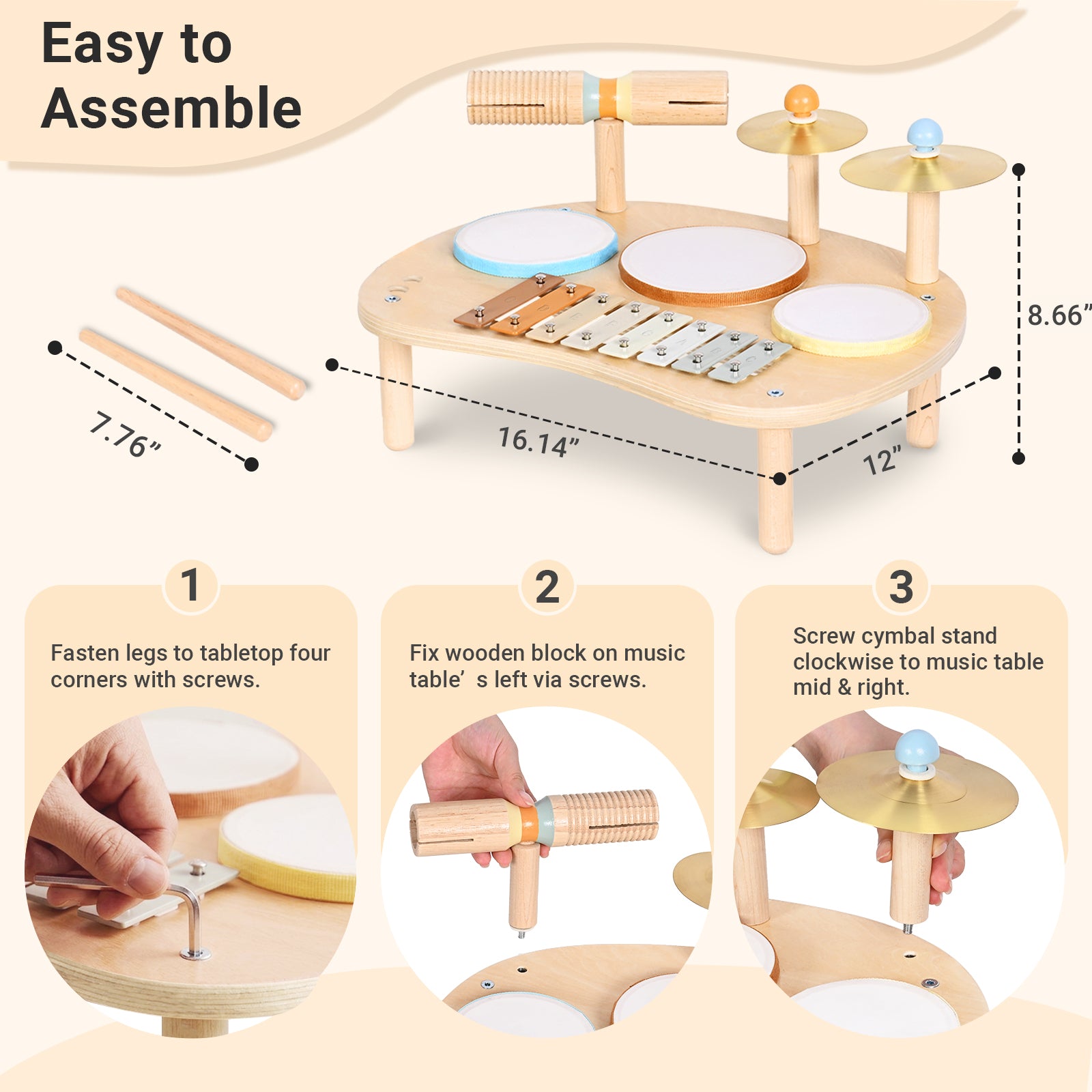 OATHX Toy Drum Xylophone Baby Music Toy Montessori Drum Set Musical Instruments for Toddler and Preschool Toys