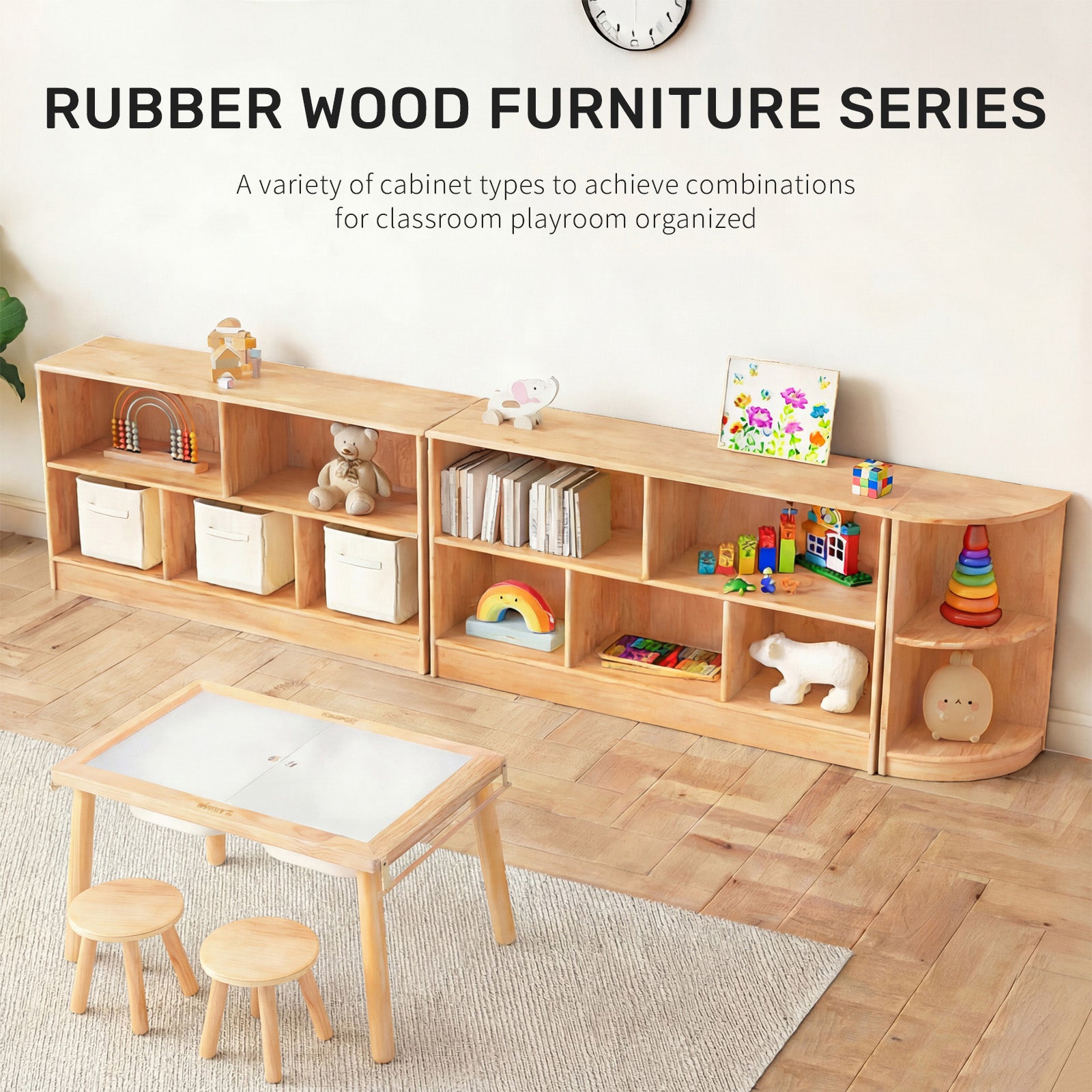WINGYZ 5-Section Rubber Wood Bookshelf - 43.3" L