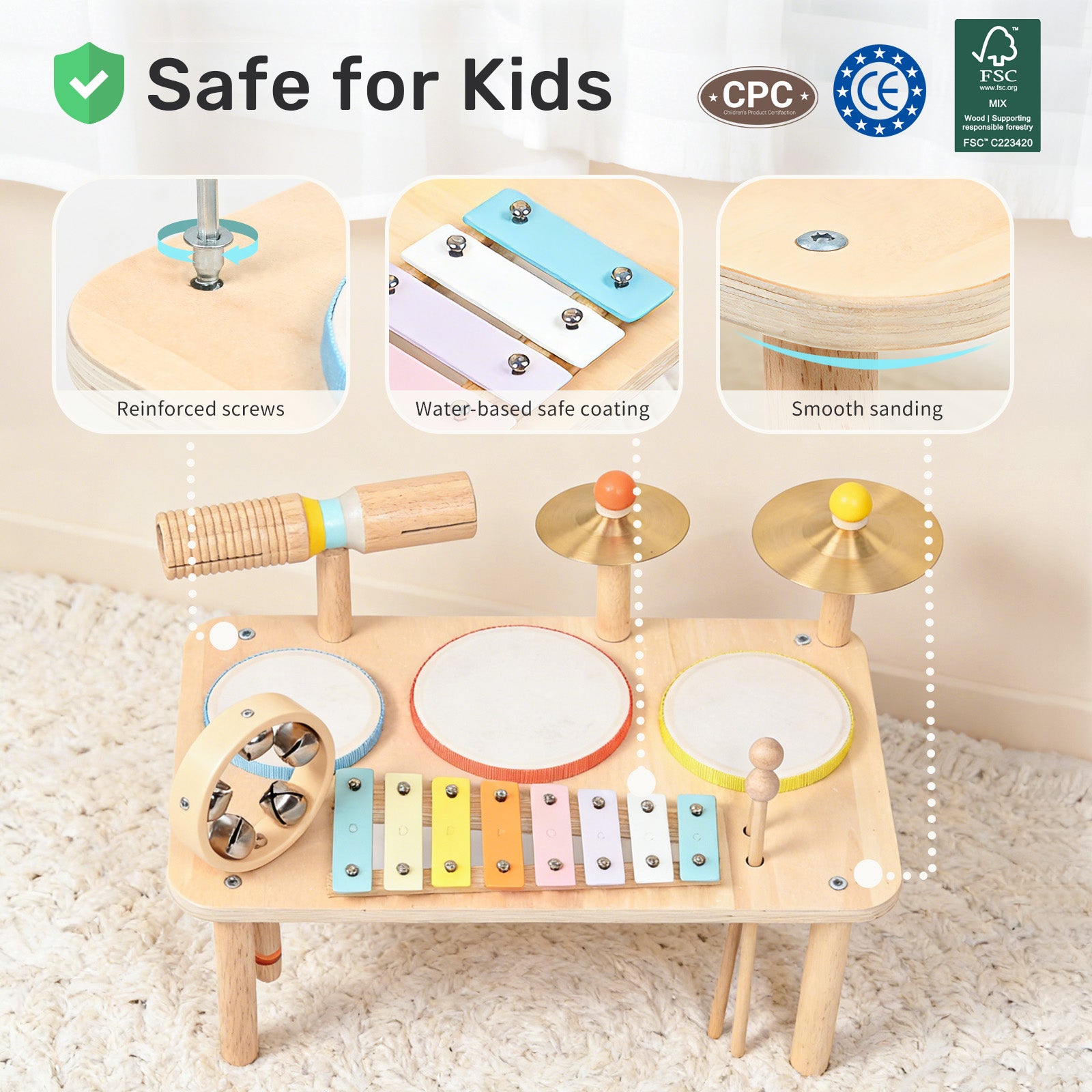 WINGYZ 9-in-1 Kids Wooden Drum Set
