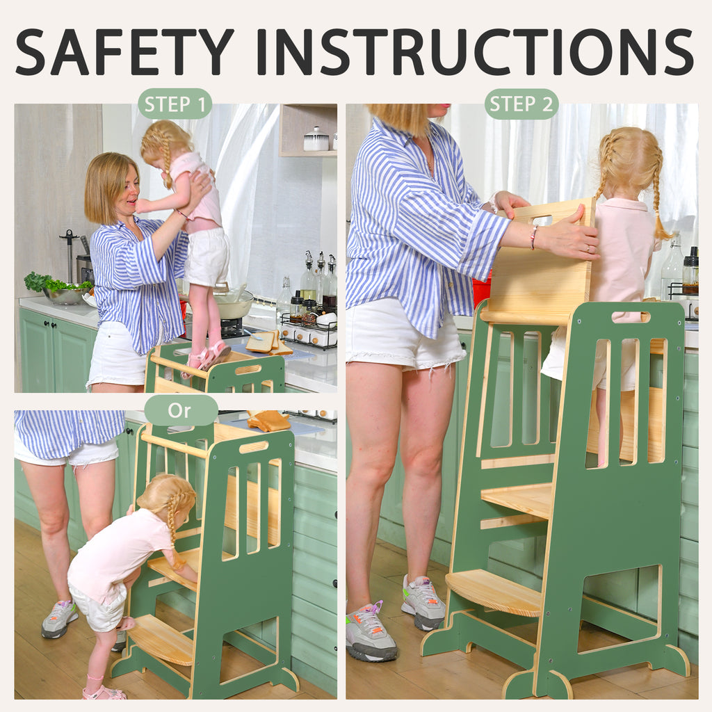 Sweet Time Toddler Standing Tower, Kids Kitchen Stool Helper 3 Levels Adjustable Height Wooden Toddler Step Stools for Learning New Skills