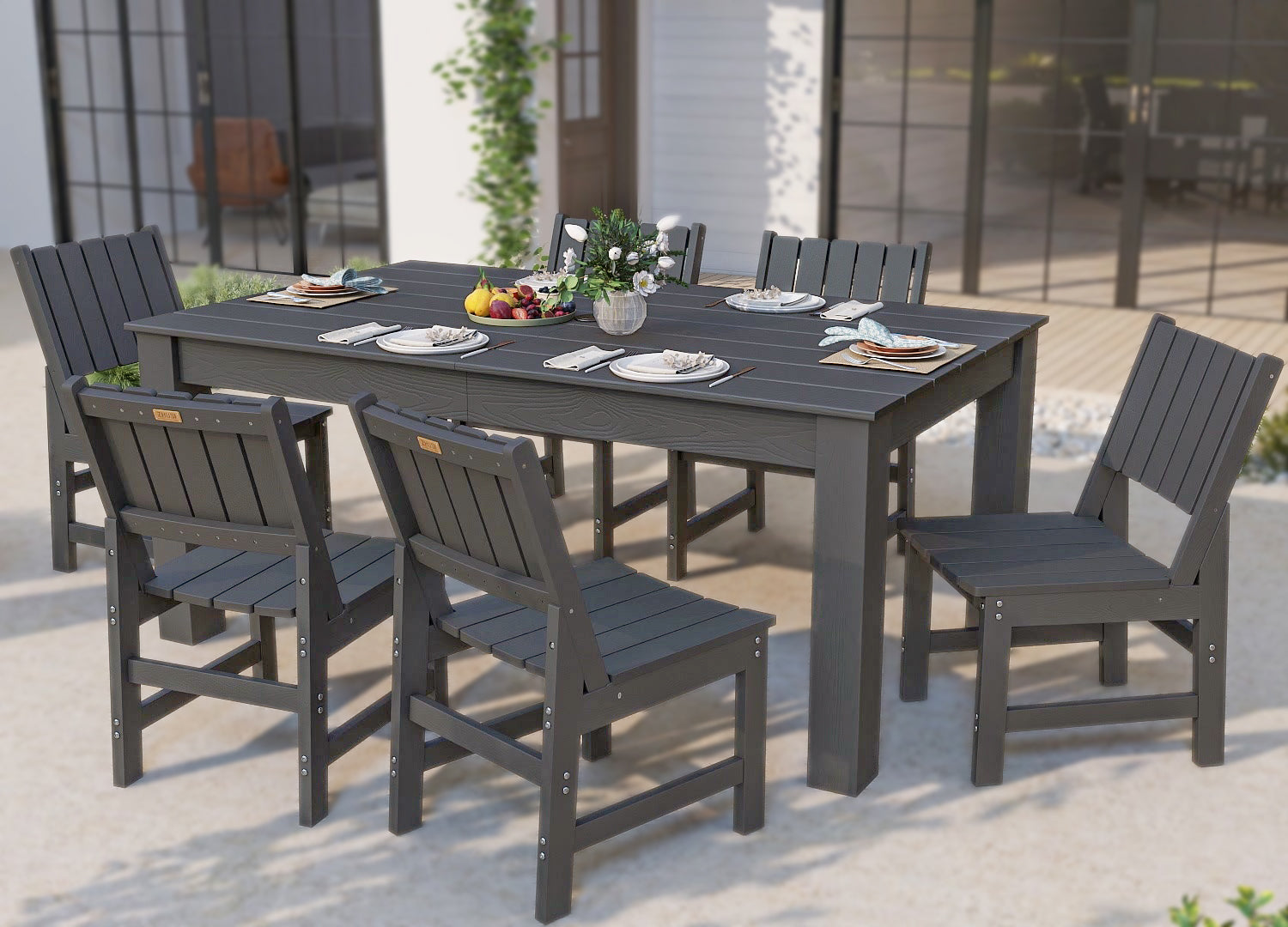 Wingyz 7 Piece Patio Dining Set Outdoor Table and Chairs Furniture Set with Umbrella Hole,Wood Color