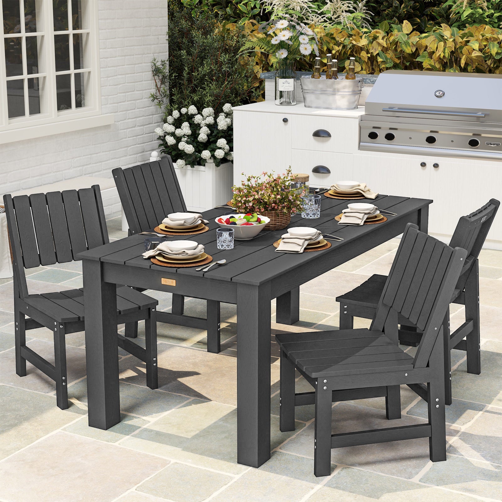 Wingyz Outdoor Dining Table Set for 4, Patio Table with Umbrella Hole and Side Chairs Furniture Set