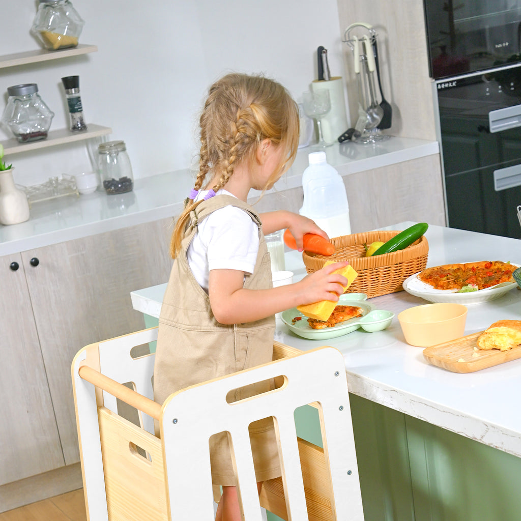Sweet Time Toddler Standing Tower, Kids Kitchen Stool Helper 3 Levels Adjustable Height Wooden Toddler Step Stools for Learning New Skills