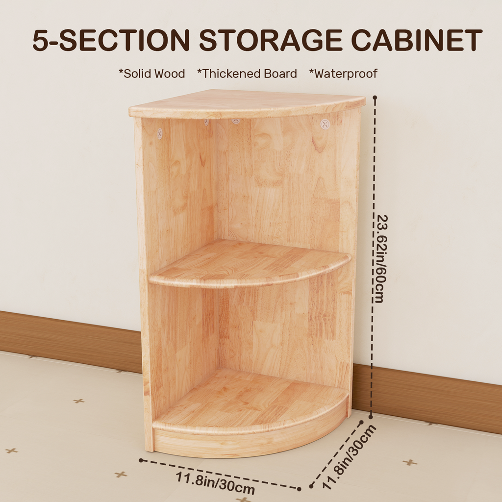 Sweet Time Rubber Wood Corner Cabinet, 2-Tier Toy Organizers and Storage, Triangular Montessori Shelf for Kids Room, Playroom, Nursery, Classroom, Kindergarten