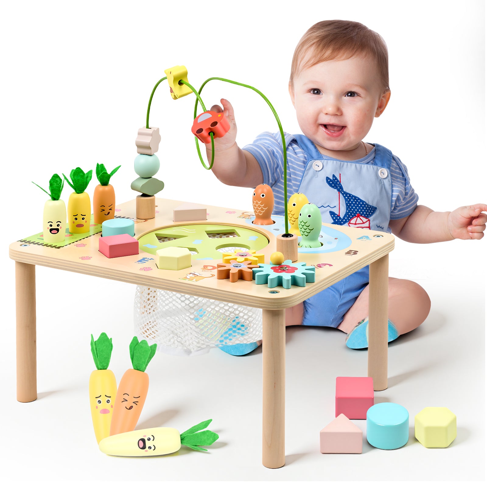 OATHX Toy Bead Maze Toddler Activity Table Wood Montessori Baby Educational Learn Toy Child 1-4 Year