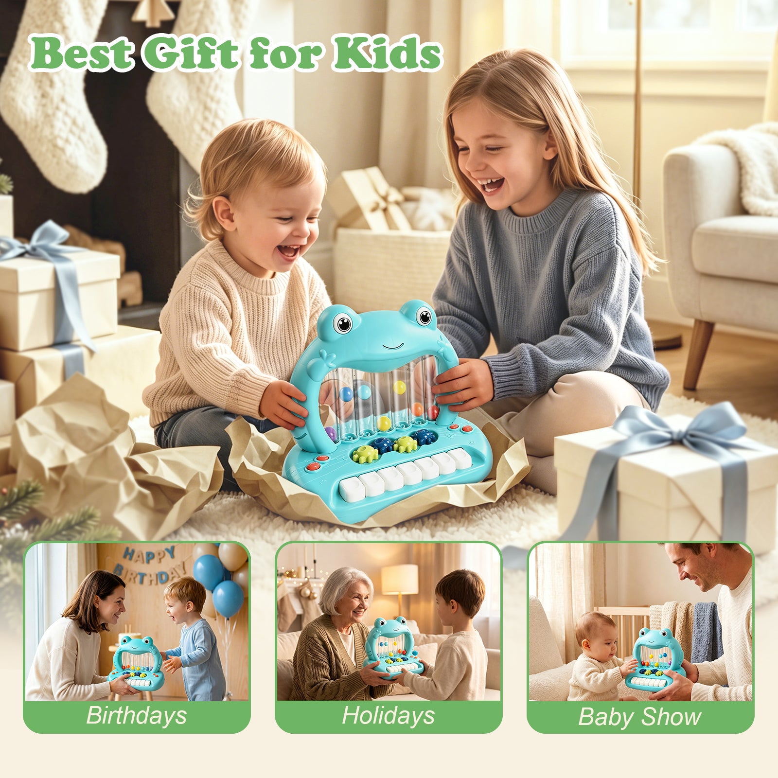 OATHX Baby Piano Toy Keyboard with Songs Sounds Lights Keyboard Toys Frog Musical Instrument for Toddlers Infant Preschoolers