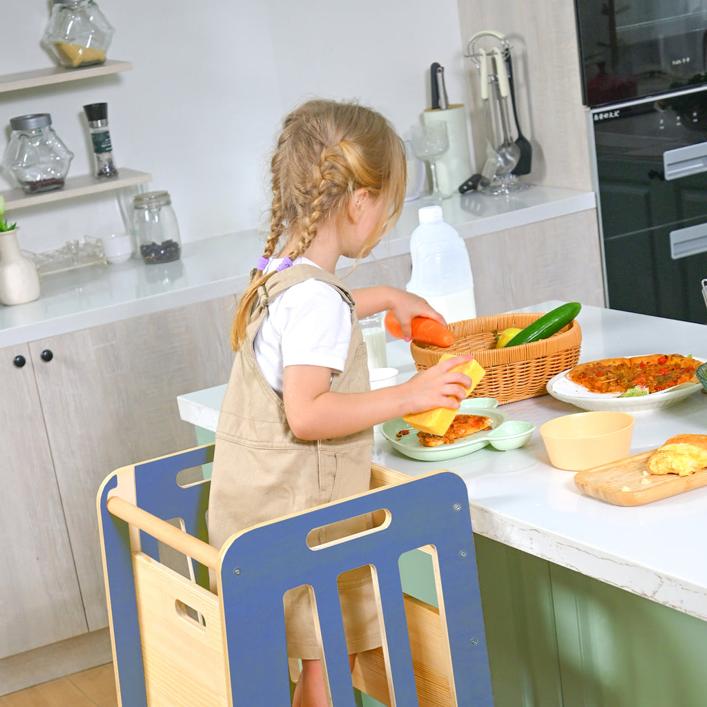 Sweet Time Toddler Standing Tower, Kids Kitchen Stool Helper 3 Levels Adjustable Height Wooden Toddler Step Stools for Learning New Skills