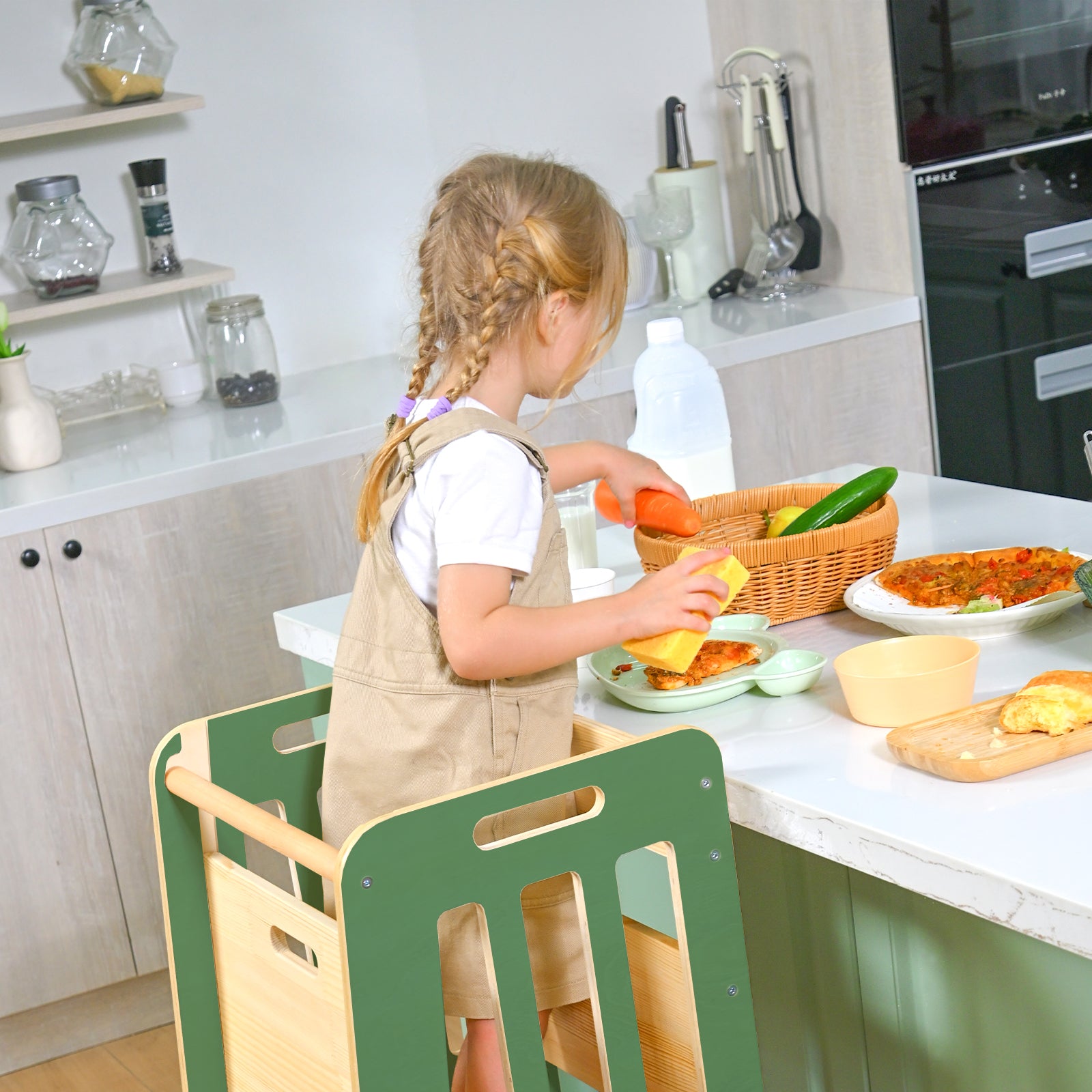 Sweet Time Toddler Standing Tower, Kids Kitchen Stool Helper 3 Levels Adjustable Height Wooden Toddler Step Stools for Learning New Skills