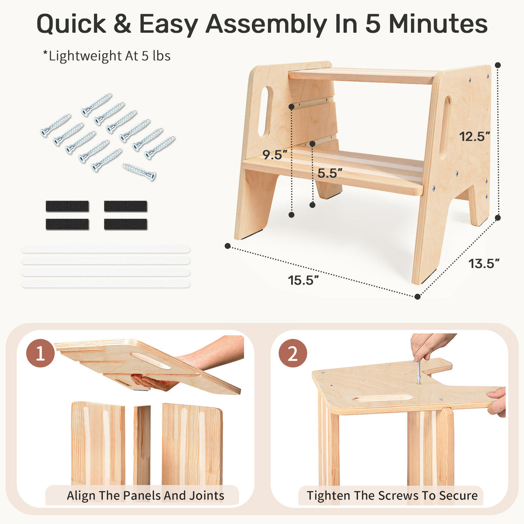 WINGYZ 3-Height Adjustable Wooden Step Stool