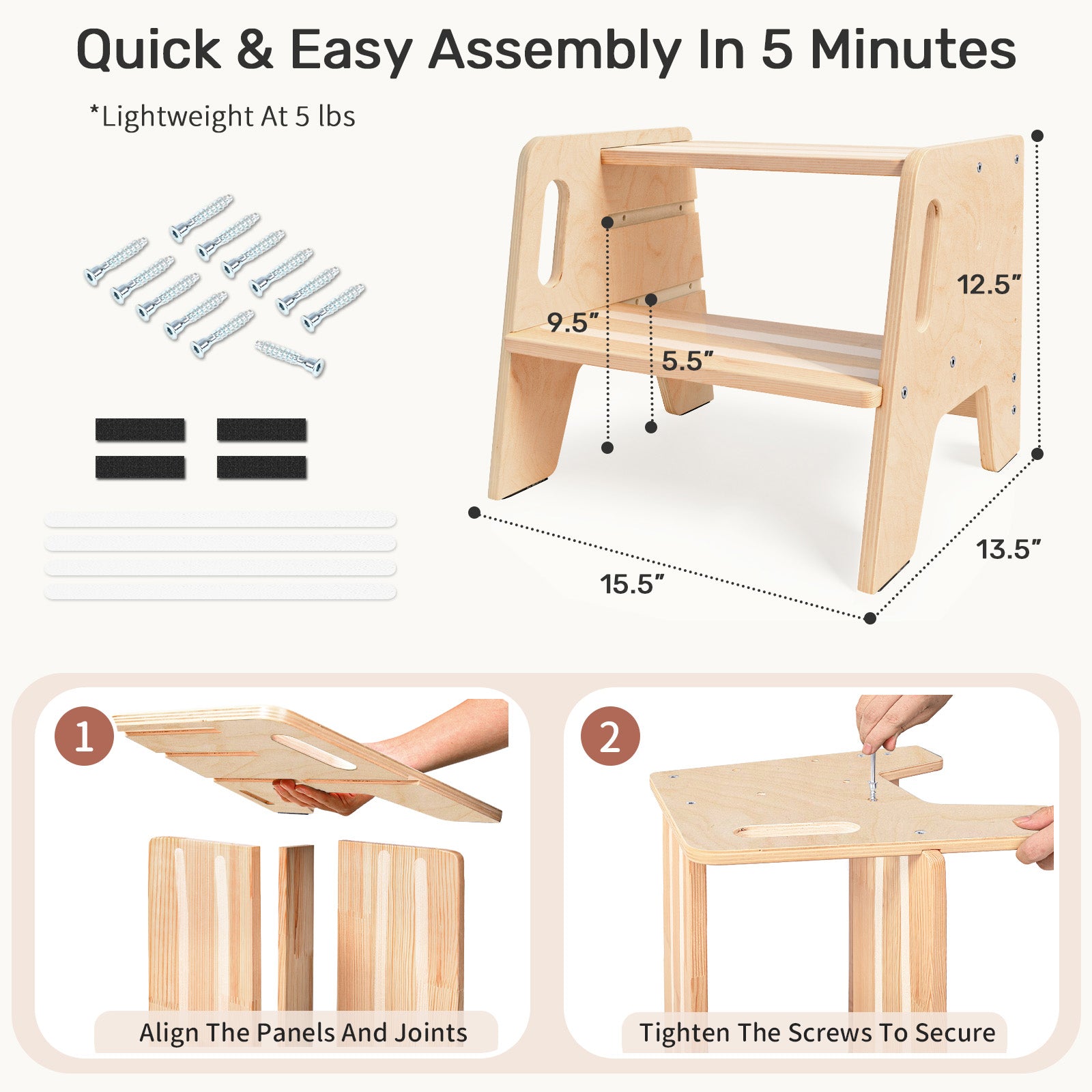 WINGYZ 3-Height Adjustable Wooden Step Stool